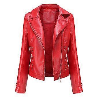 helt nya kvinnors Faux läderjackor Zip Up Motorcykel Kort Pu Moto Biker Ytterkläder