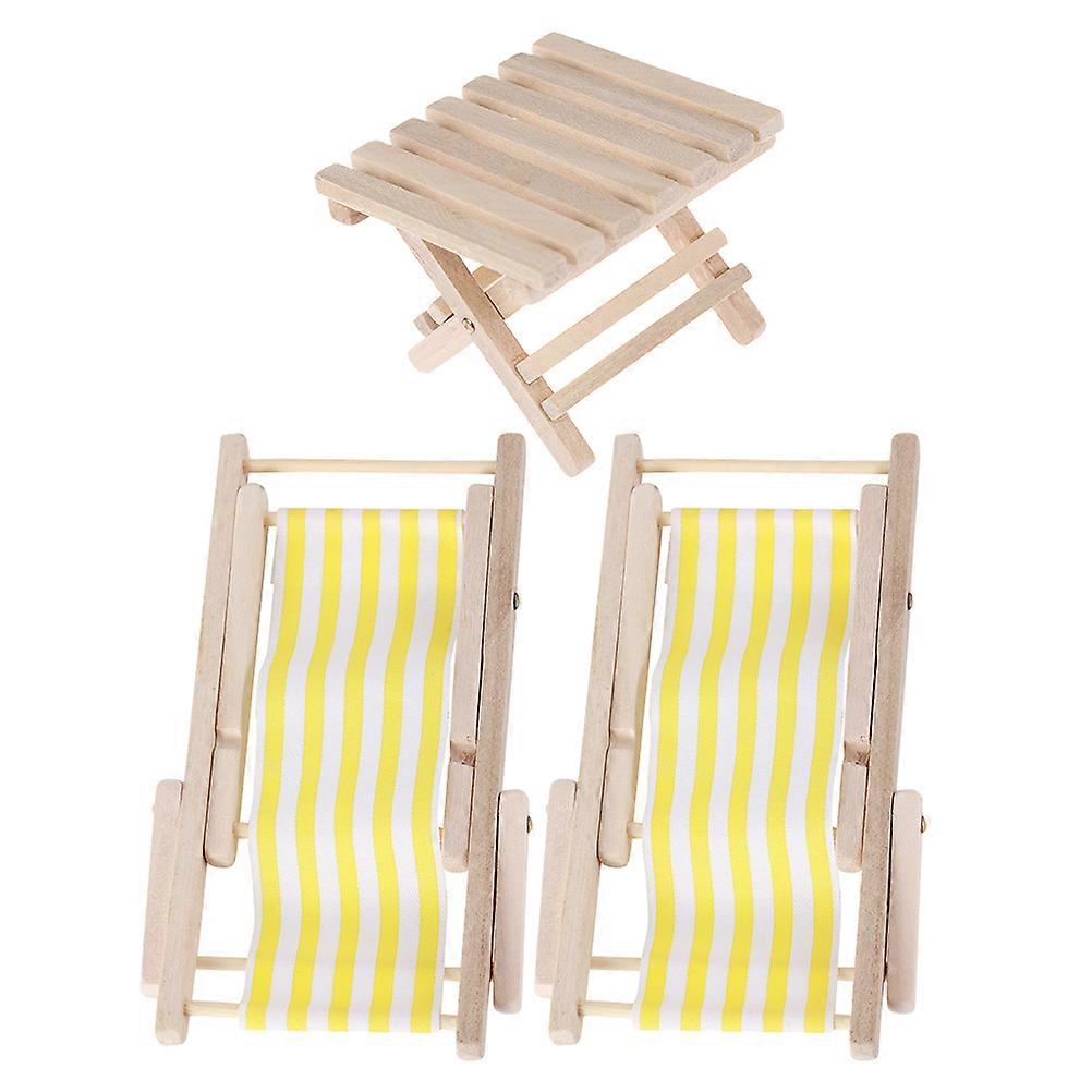 3 Stück Puppenhaus Miniatur Strandstühle Mini Lounge Sessel Klappbare Tisch Ornament