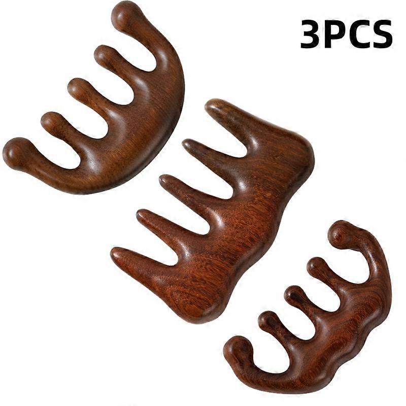 3PCS Round Head Sandalwood Comb Head Massage Comb