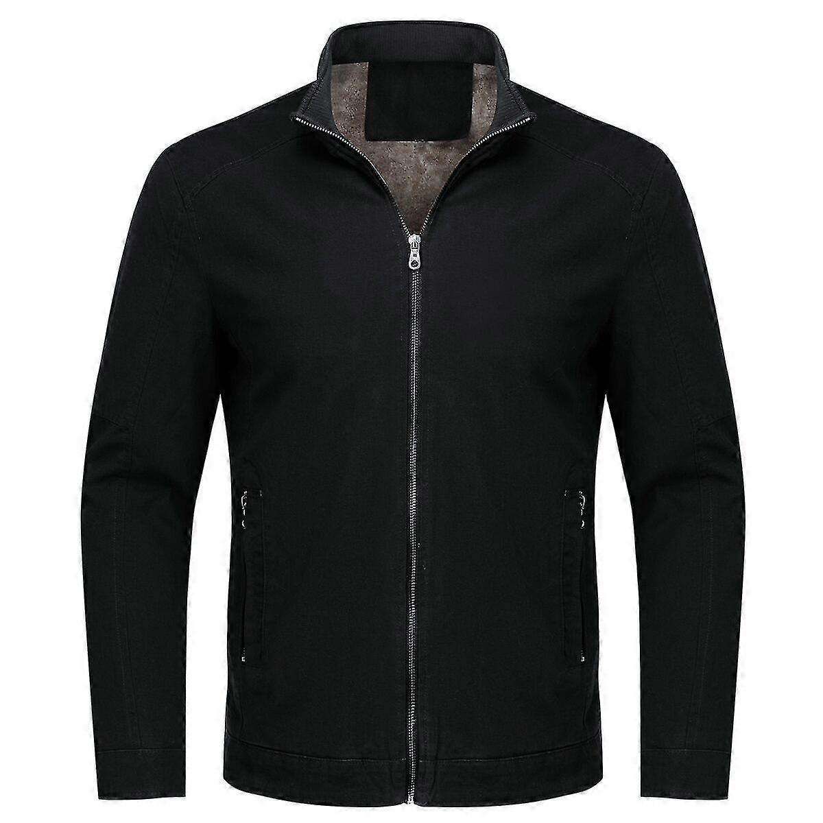 Mens Thickened Interior Plush Casual Zip Jacket
