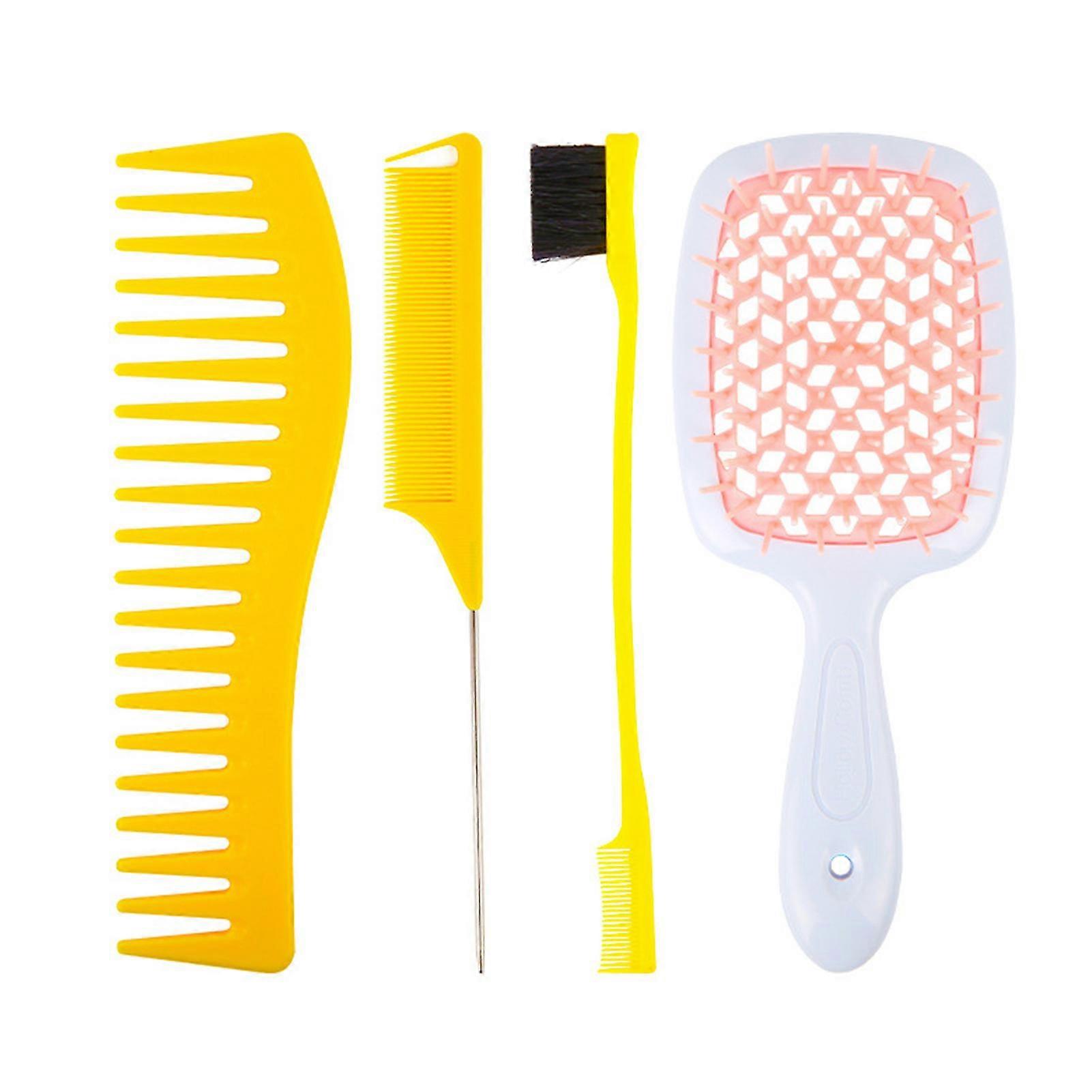 4pcsサロンコームワイドトゥース帯電防止腹筋女性スタイリングコームセットホーム用