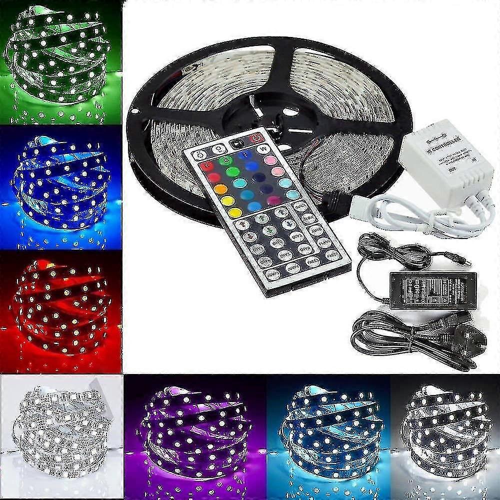 Led Strips Rgb Éclairage 5m 300 Leds Avec 44 Touches Ir Télécommande Eu/uk Adaptateur Plug