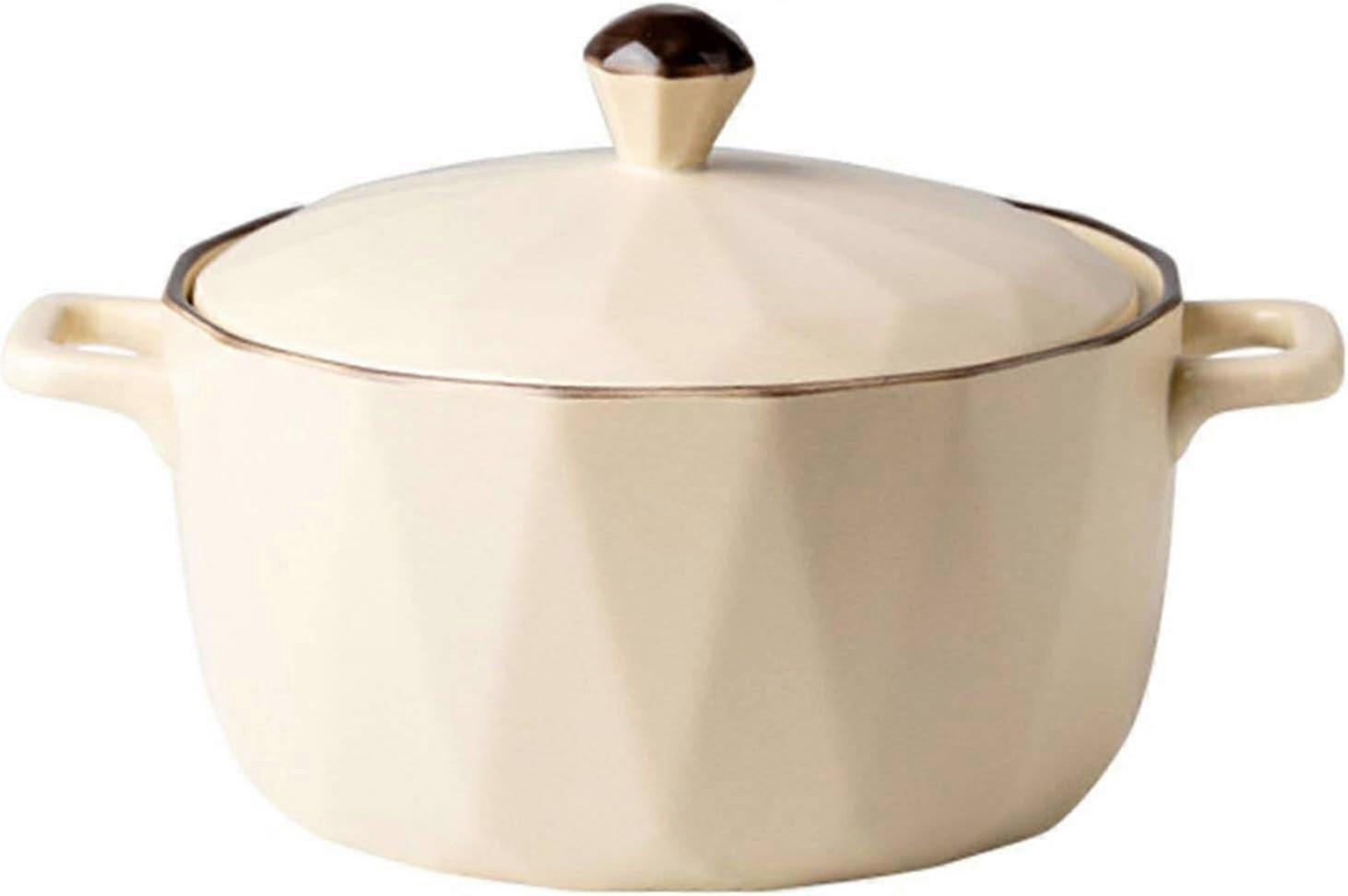 أطباق خزفية مستديرة من السيراميك مع أغطية مقاومة للفرن ، مقبض أحواض طبخ من السيراميك مع غطاء أخضر - 35 أونصة 1000 ملأصفر