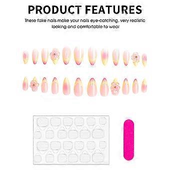 Unhas postiças de amêndoa rosa com ponta de gradiente Unhas inquebráveis naturais simples para namorada esposa mulheres e meninas