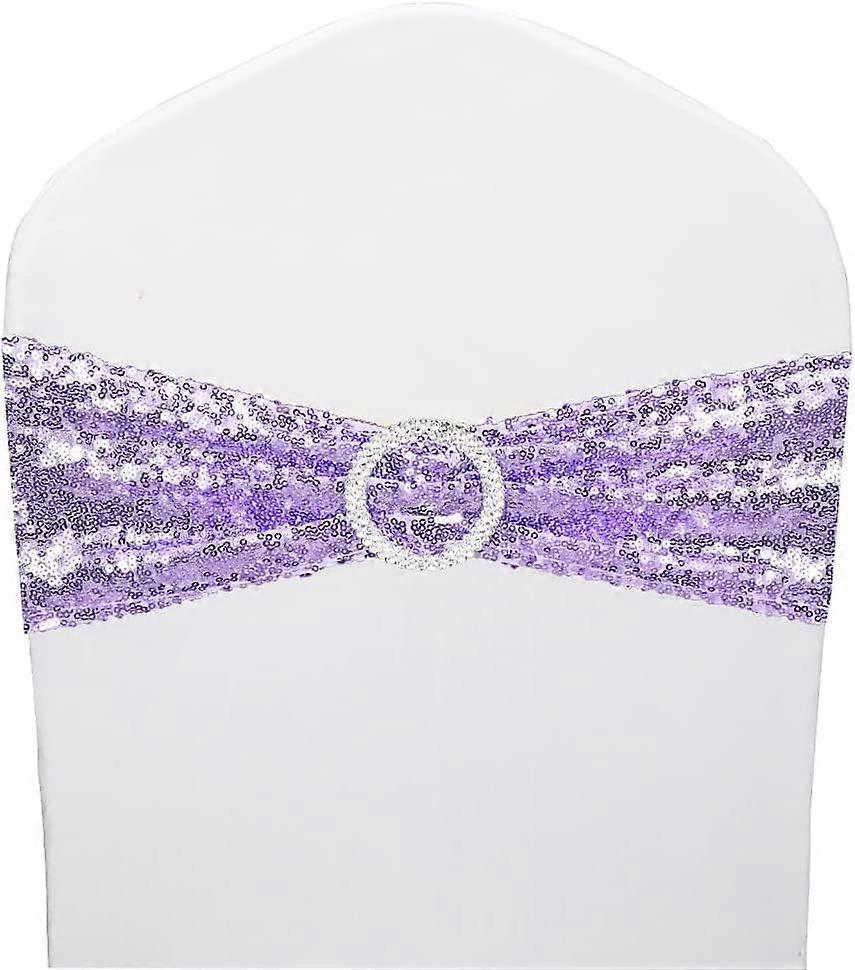 6 Pcs Sequin Stretch Spandex Chair Sashes for Wedding Party Decoration, Premium Elastic, 6 Inch Width, Silver Color
