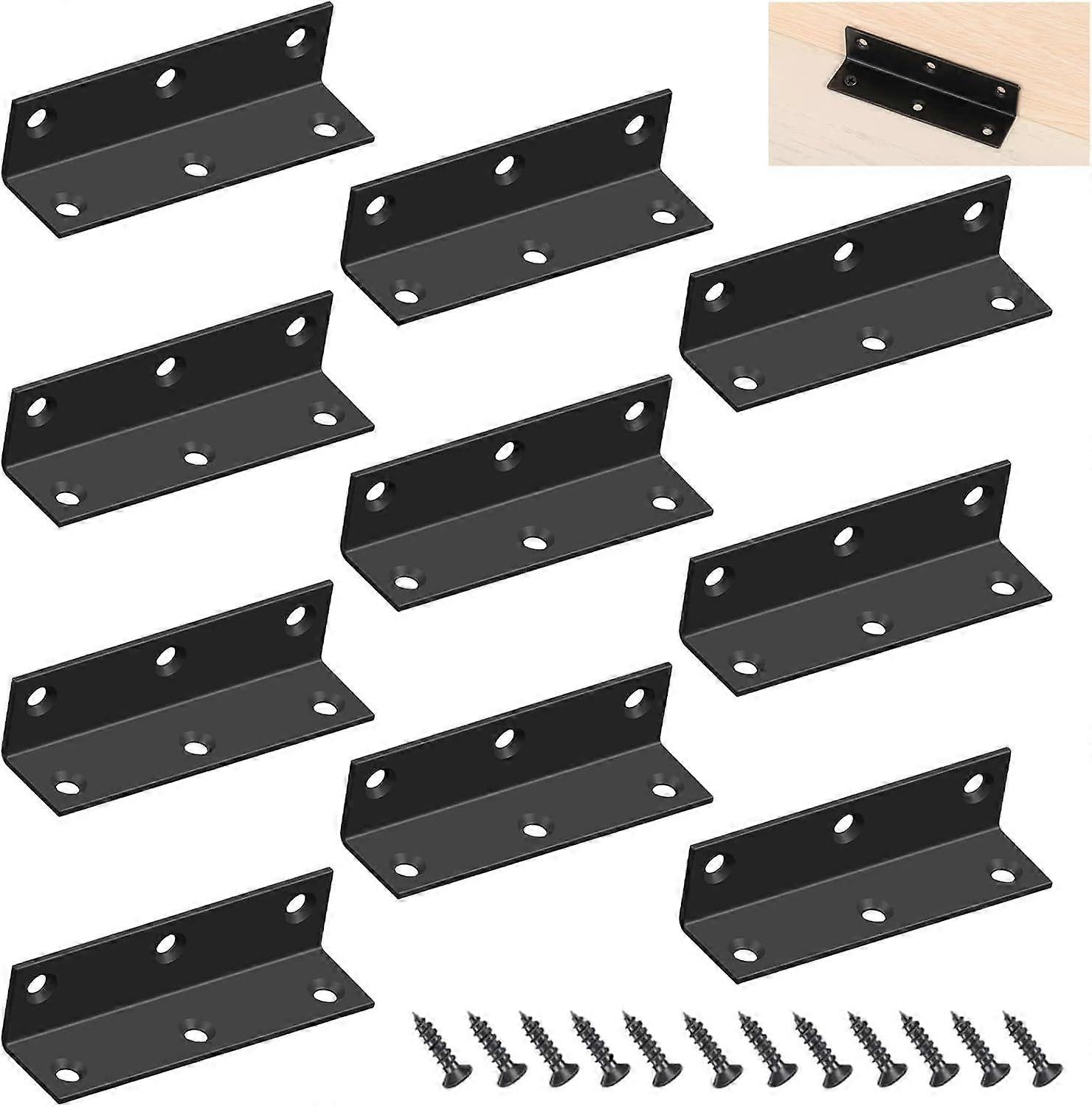 10PCS Corner Brace, L-Shaped Corner Connector, Metal Corner Brackets, 80 x 20 x 20 mm Black Right Angle Metal L-Shaped Brackets with Screws for Fixing