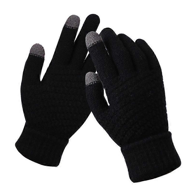 Winter Touchscreen Gloves Unisex Knitted Warm Gloves for Men Women Touch Screen Stretchy Mitten-Black