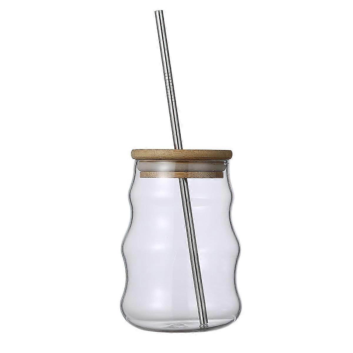 Elegant Glass Coffee Cup with Lid and Straw - Ideal For Use at Home Or In The Office - 500ml