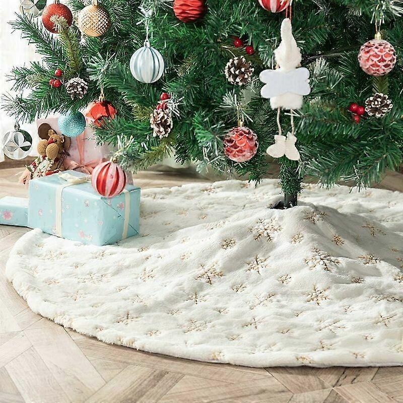 Couvre-pied de sapin Jupe de Sapin de Nol Tapis en Fausse Fourrure avec Broderie Flocon de Neige Fte de Nol Dcoration de Sapin de Nol ,Dor 90 cm