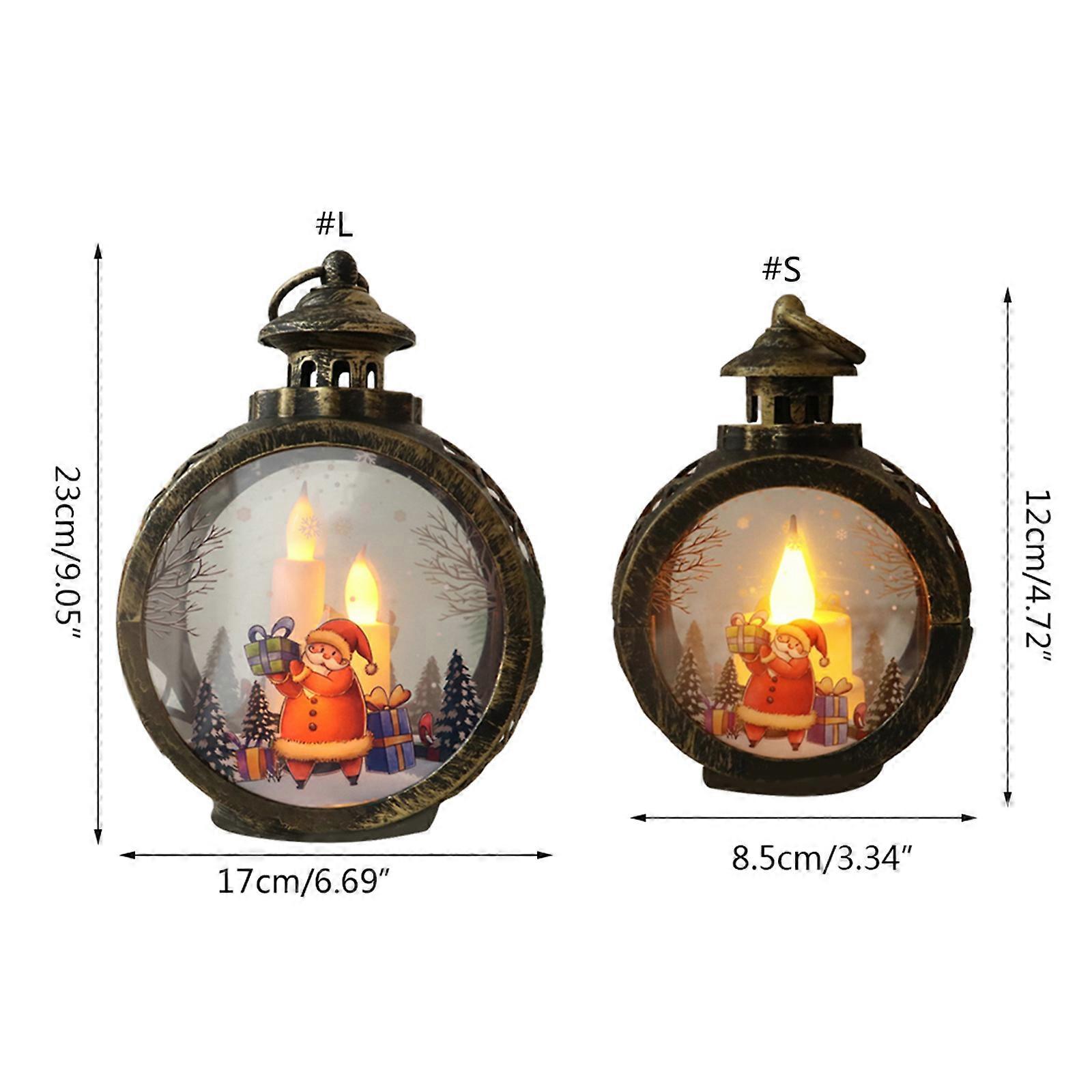 Christmas Santa Claus Hanging Lantern Ornament Portable LED Candle Light Antique Oil Night Lamp Xmas Home Tabletop Decor Bronze L