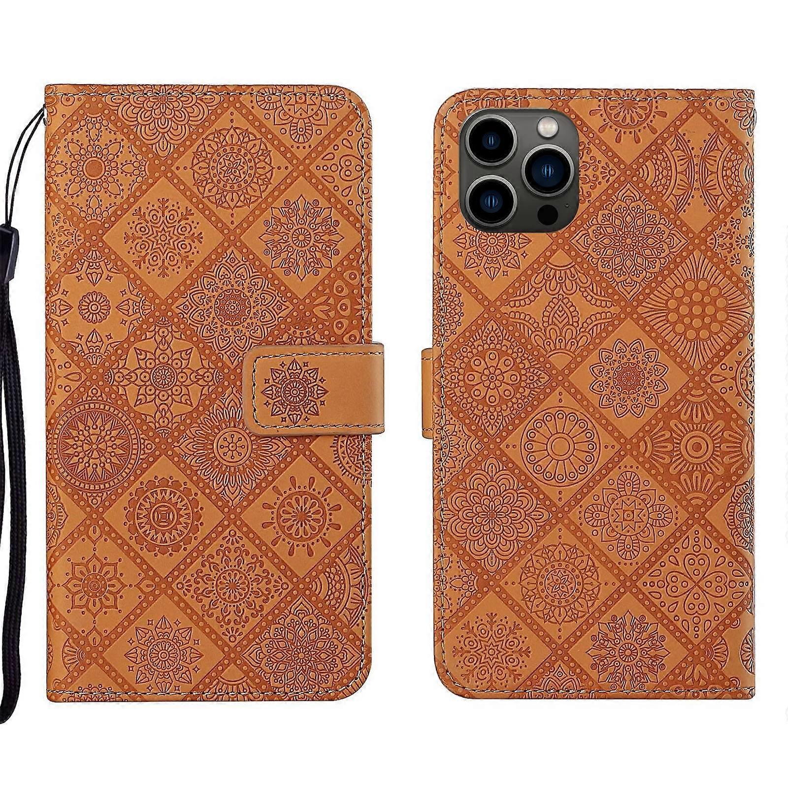 For iPhone 14 Pro Max Ethnic Style Embossed Pattern Leather Phone Case