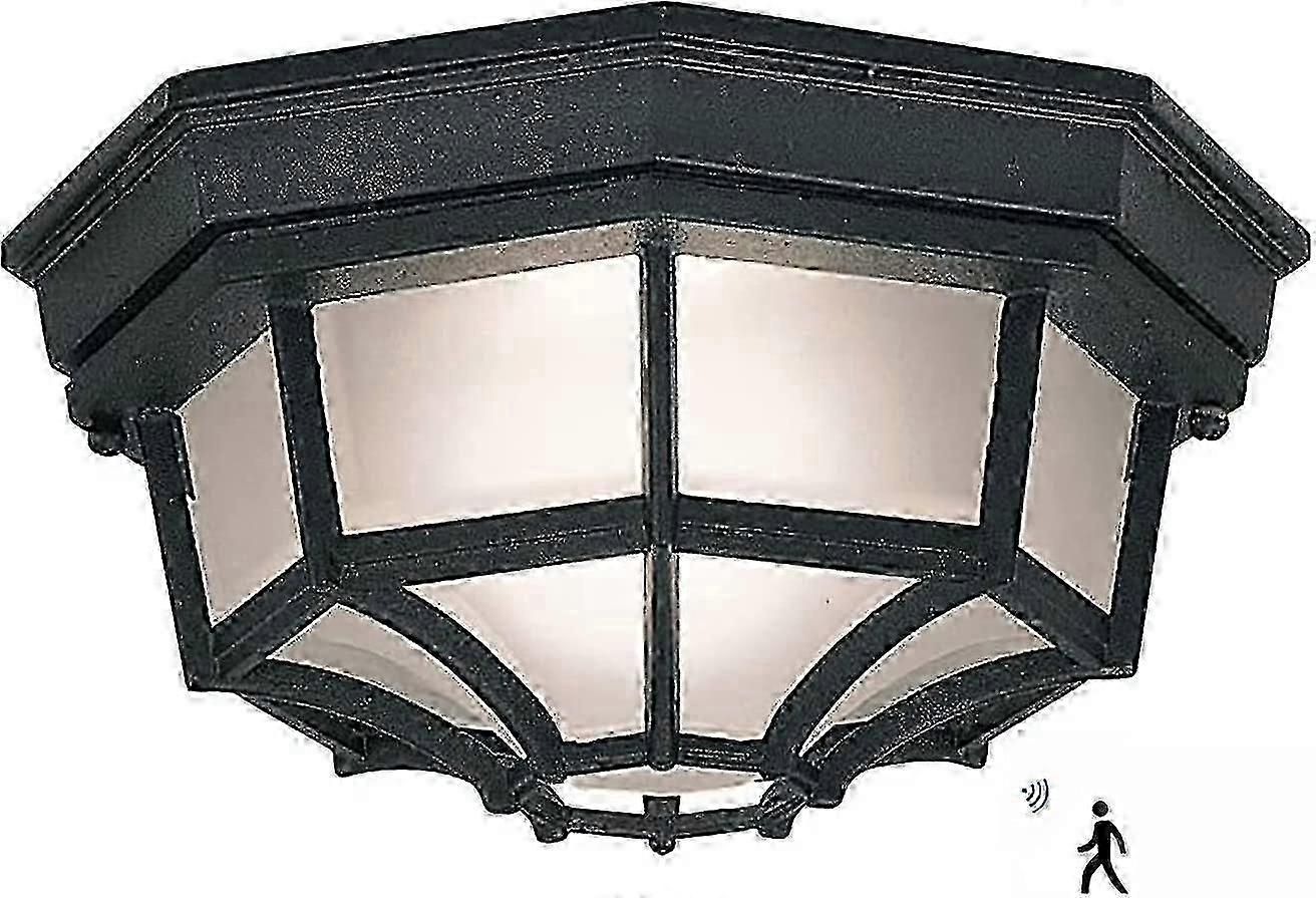 Luminária de teto externa LED TCGG-12W, luminária de parede externa com sensor de movimento, metal/vidro clássico, preta, luminária externa, luminária de teto, externa P20250110