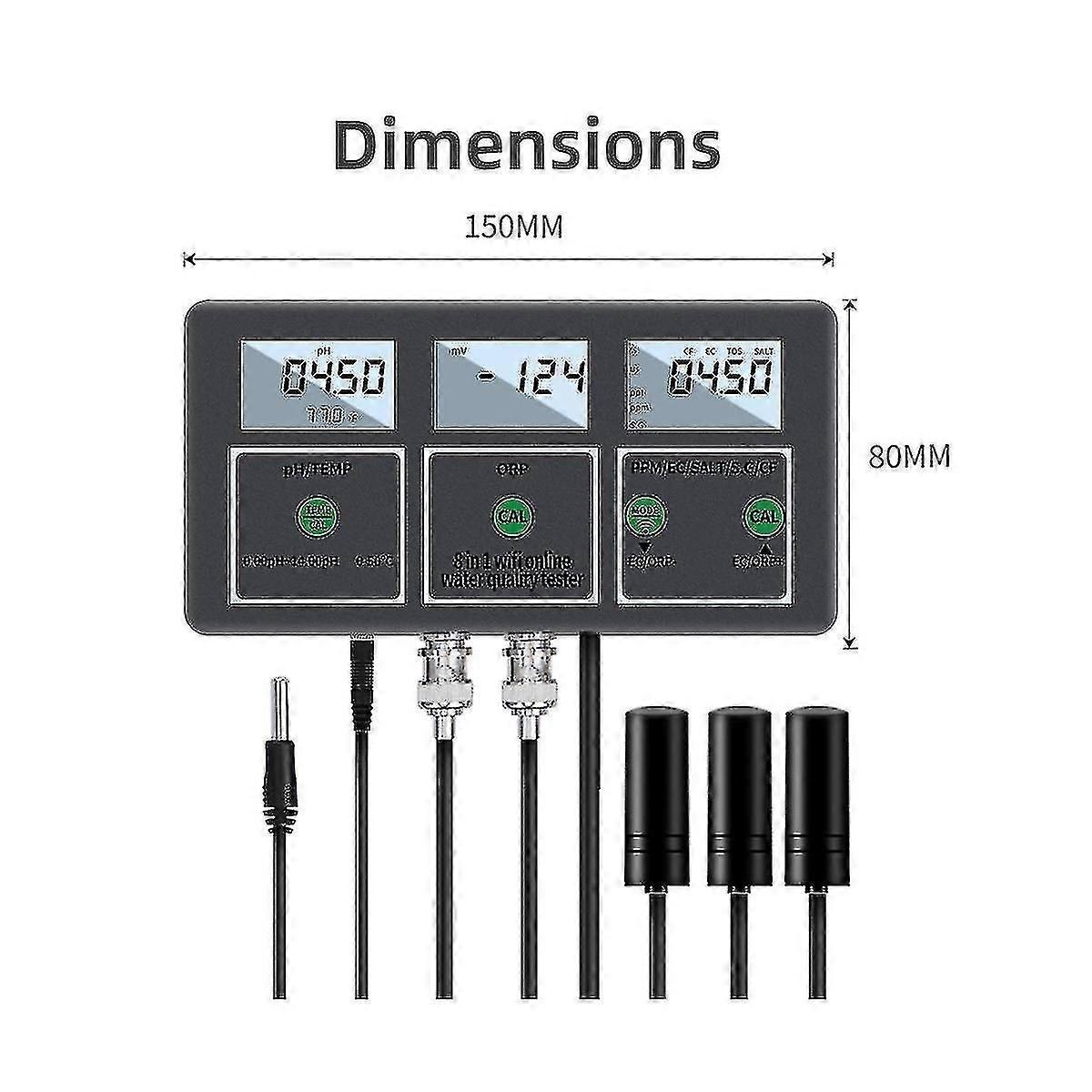 Tuya 8-in-1 Digital Wifi Water Quality Tester Ph Ec Tds Salt Sg.temp Orp Cf Meter Multifunction Sma