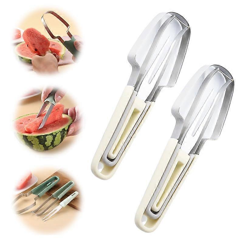 Stainless Steel Watermelon Fork Slicer Cutter Set of 2, Kitchen Tool, Beige Color, Durable and Easy to Use