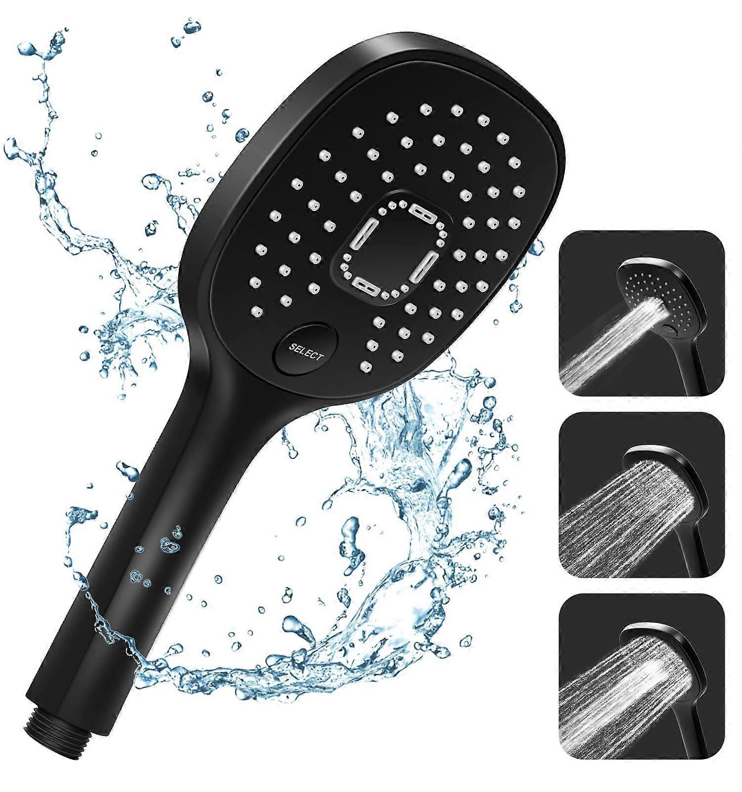 Power shower 3-mode water-saving shower and switch button matte black ABS hand shower and hand shower (no-hose sprayer)