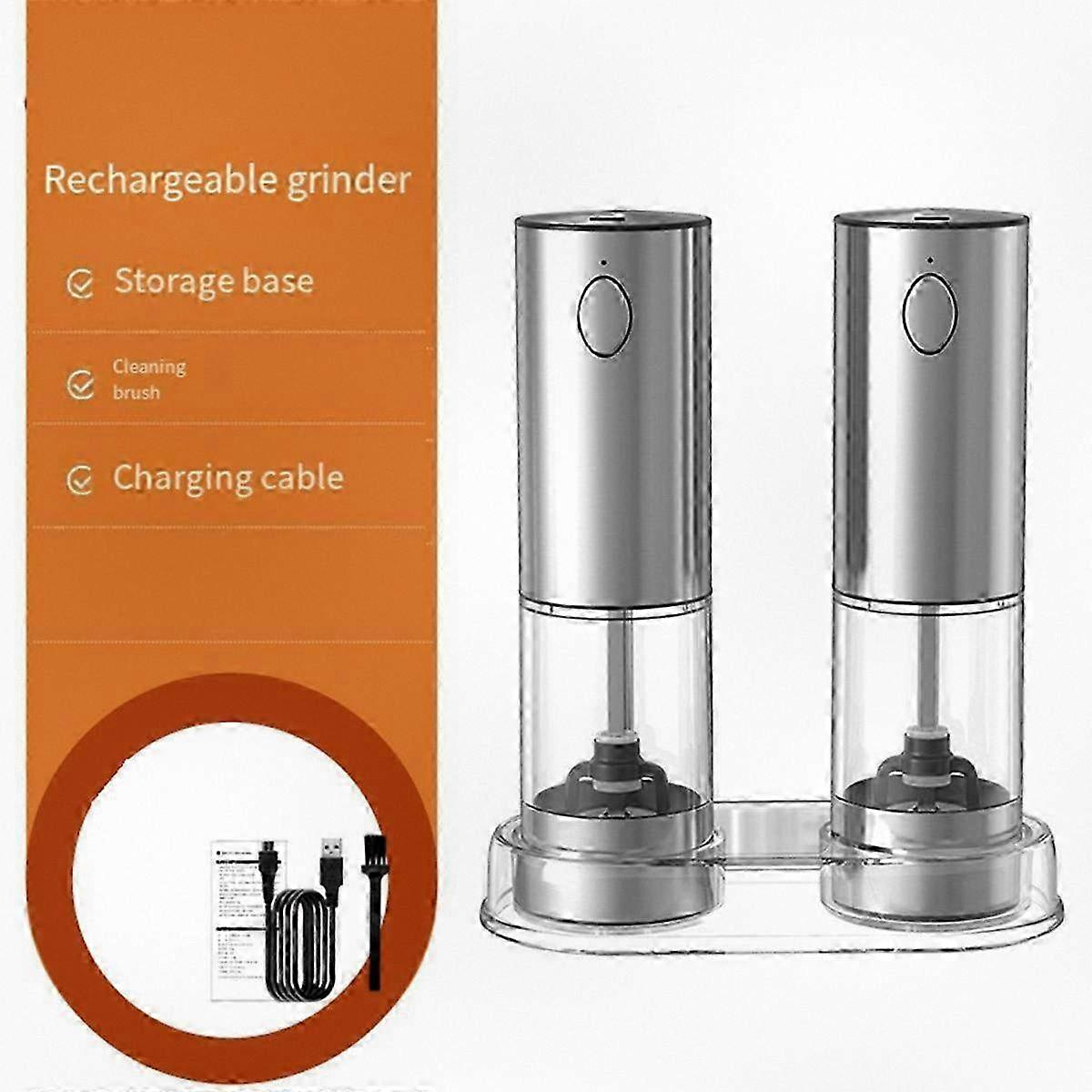 USB Rechargeable Adjustable Electric Spice Grinder Set for Salt and Pepper with Coarse and Fine Settings - Kitchen Essential