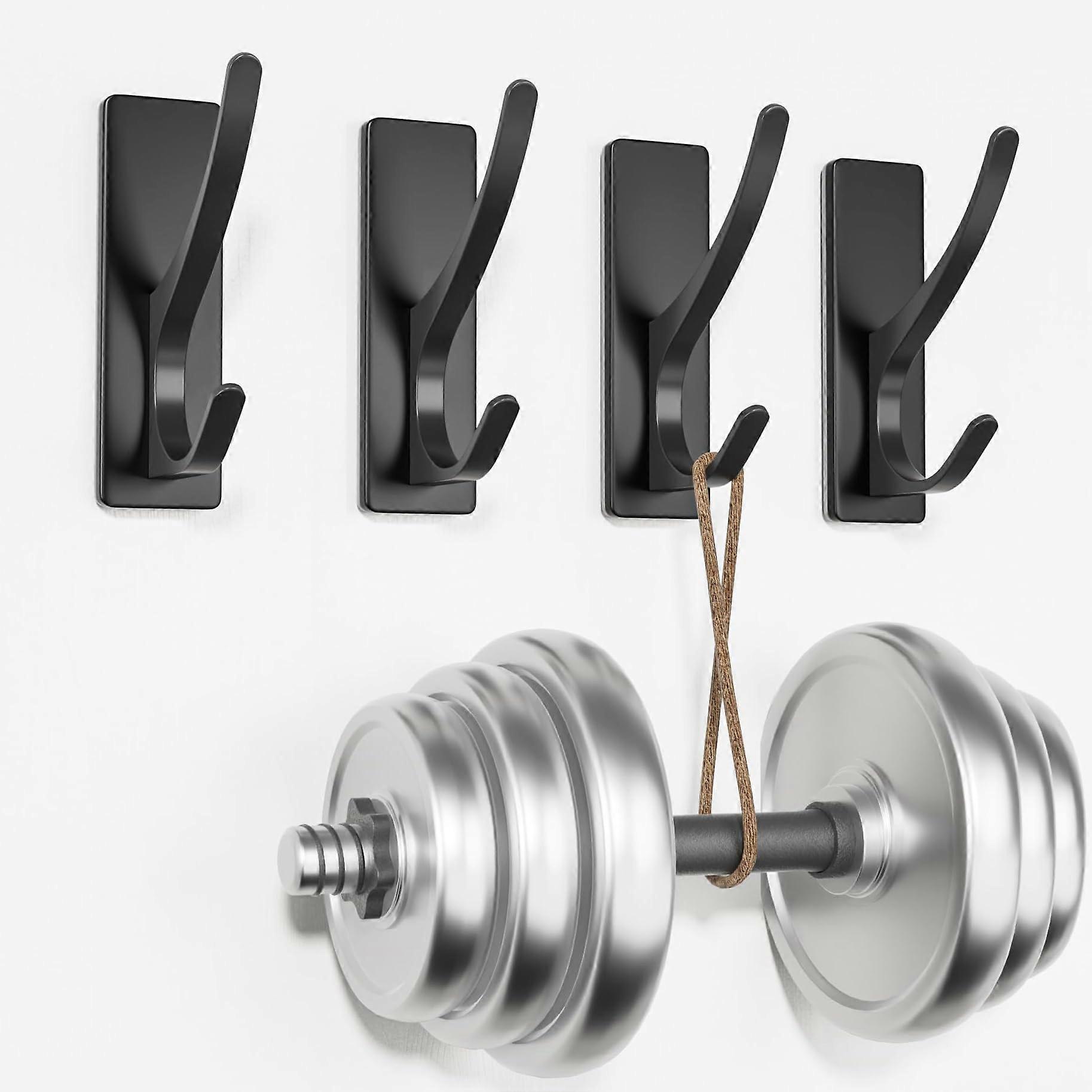 Self Adhesive Coat Hooks for Hanging: Stainless Wall Hook, 4-Pack, Matt Black