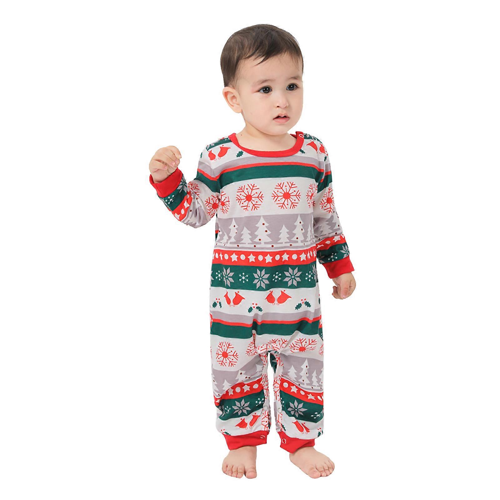 Christmas Pajamas Set Cartoon Deer Pattern Round Collar Long Sleeves Color Splicing Family Sleepwear Kit
