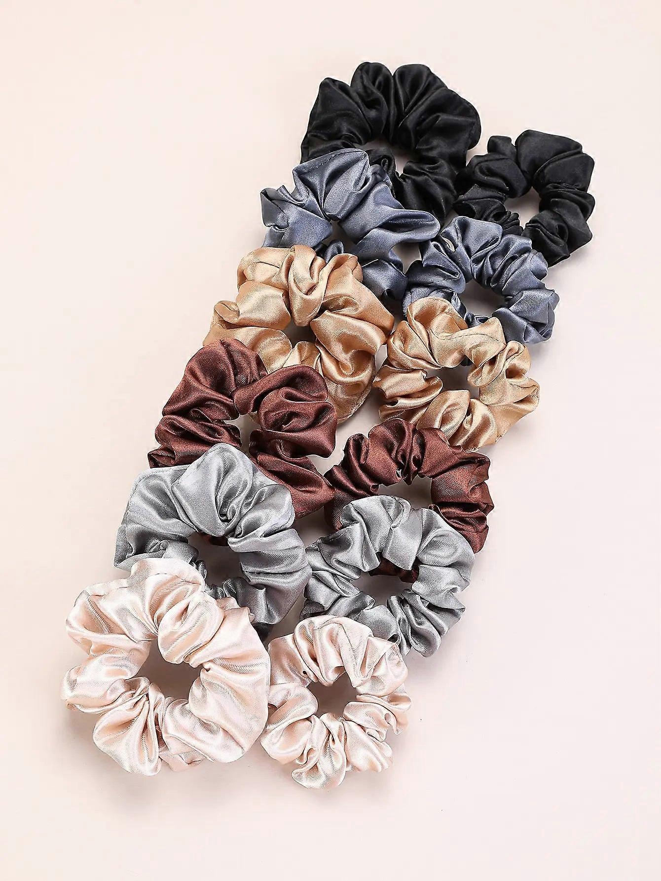 12pc Soft Satin Large Hair Scrunchies Set - Colorful Intestine Hair Bands -