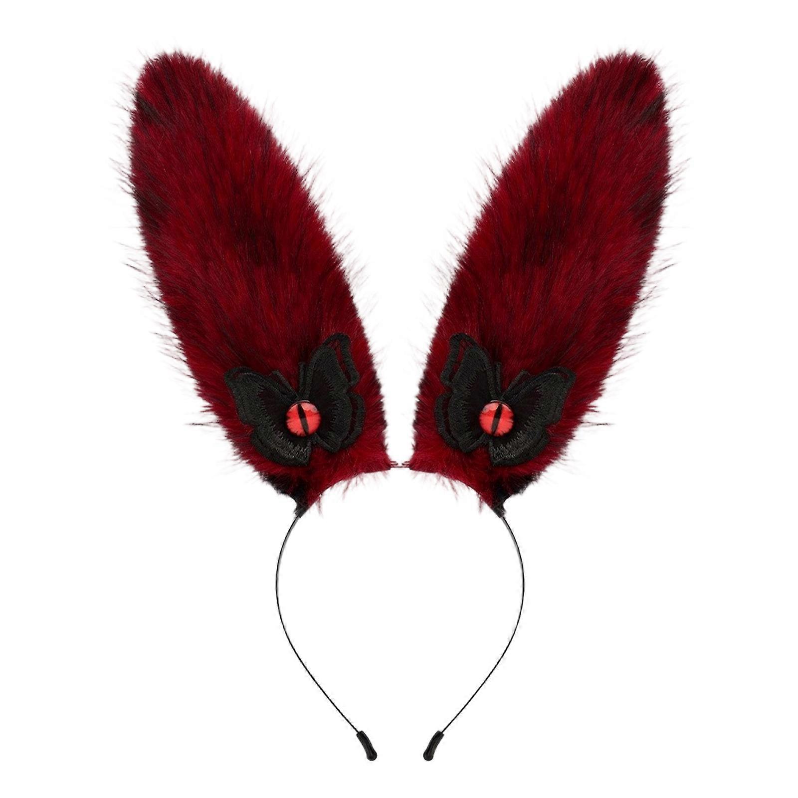 ウサギの耳ヘアフープバニー女の子コスチュームアクセサリー女性のための豪華な耳ヘアフープハロウィーンクリスマスパーティー赤と黒