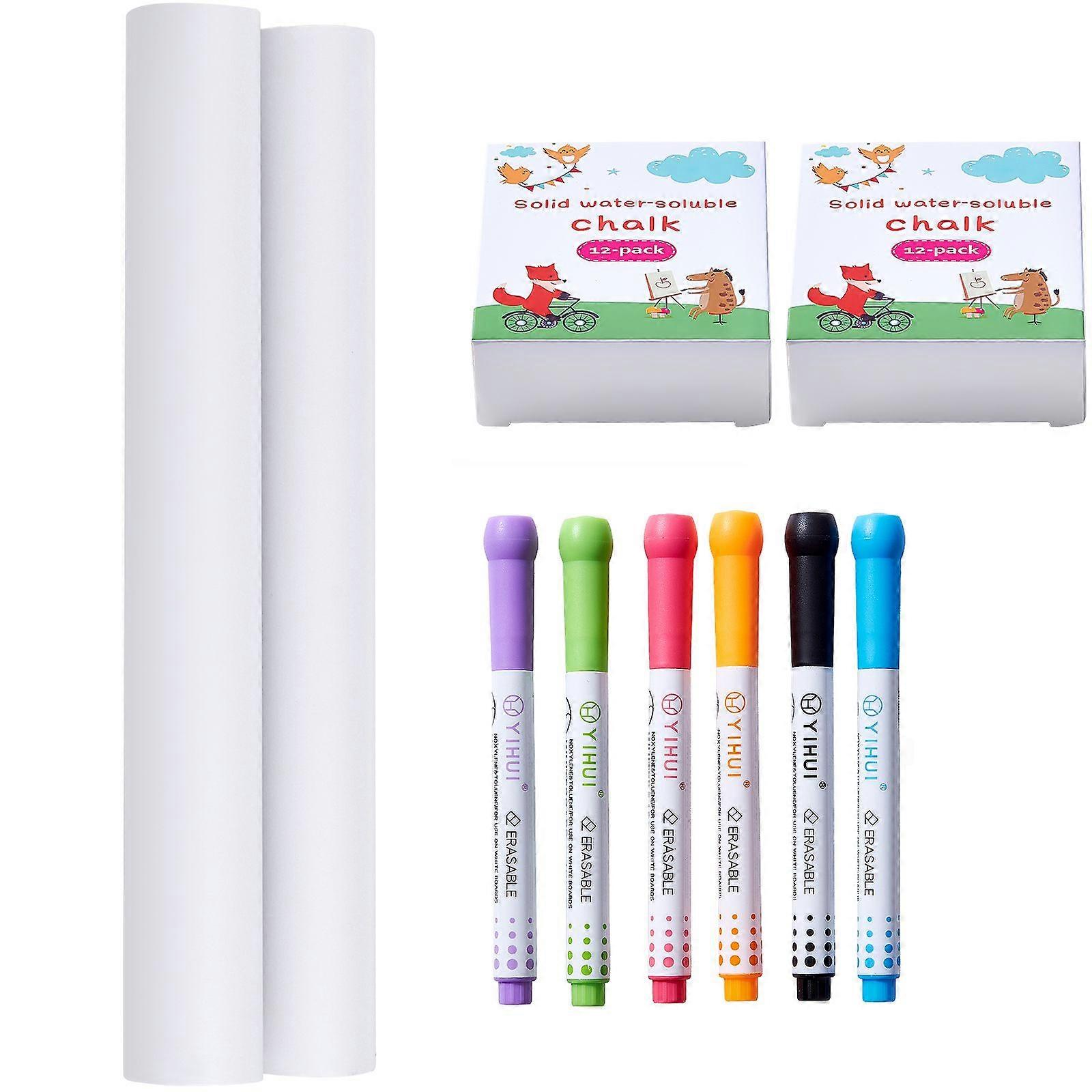 Easel Accessory, 32 PCS Kid's Standing Art Easel Painting Kit Including Chalks, Dry-Erase Markers & Paper Rolls, for Toddlers