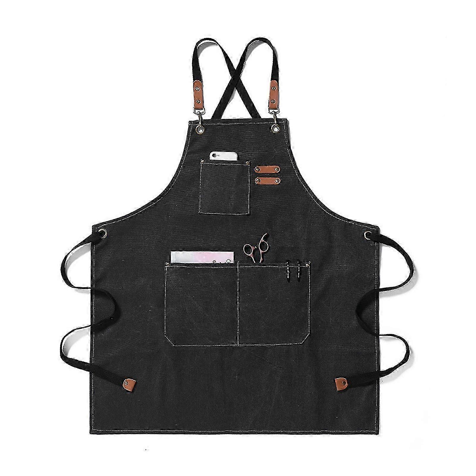 Canvass Apron With Large Pocket Multifunctional Lace-up Bib For Restaurant