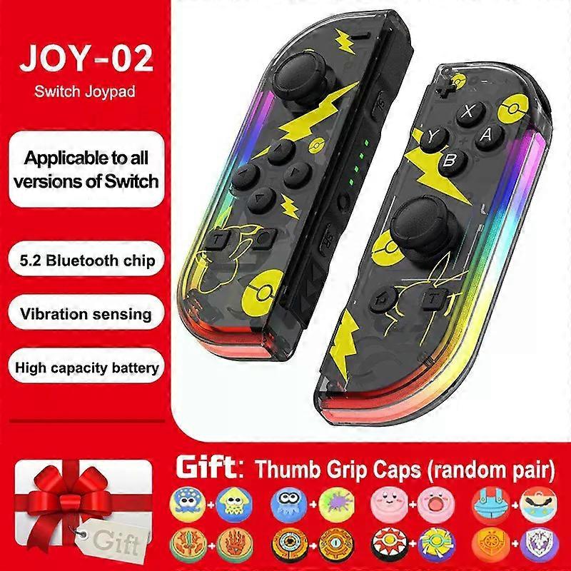 Wireless Controllers compatible for Switch RGB Gamepad Support 6 Axis Gyro Wake Up Function with Thumb Grip Caps Joypad Joystick