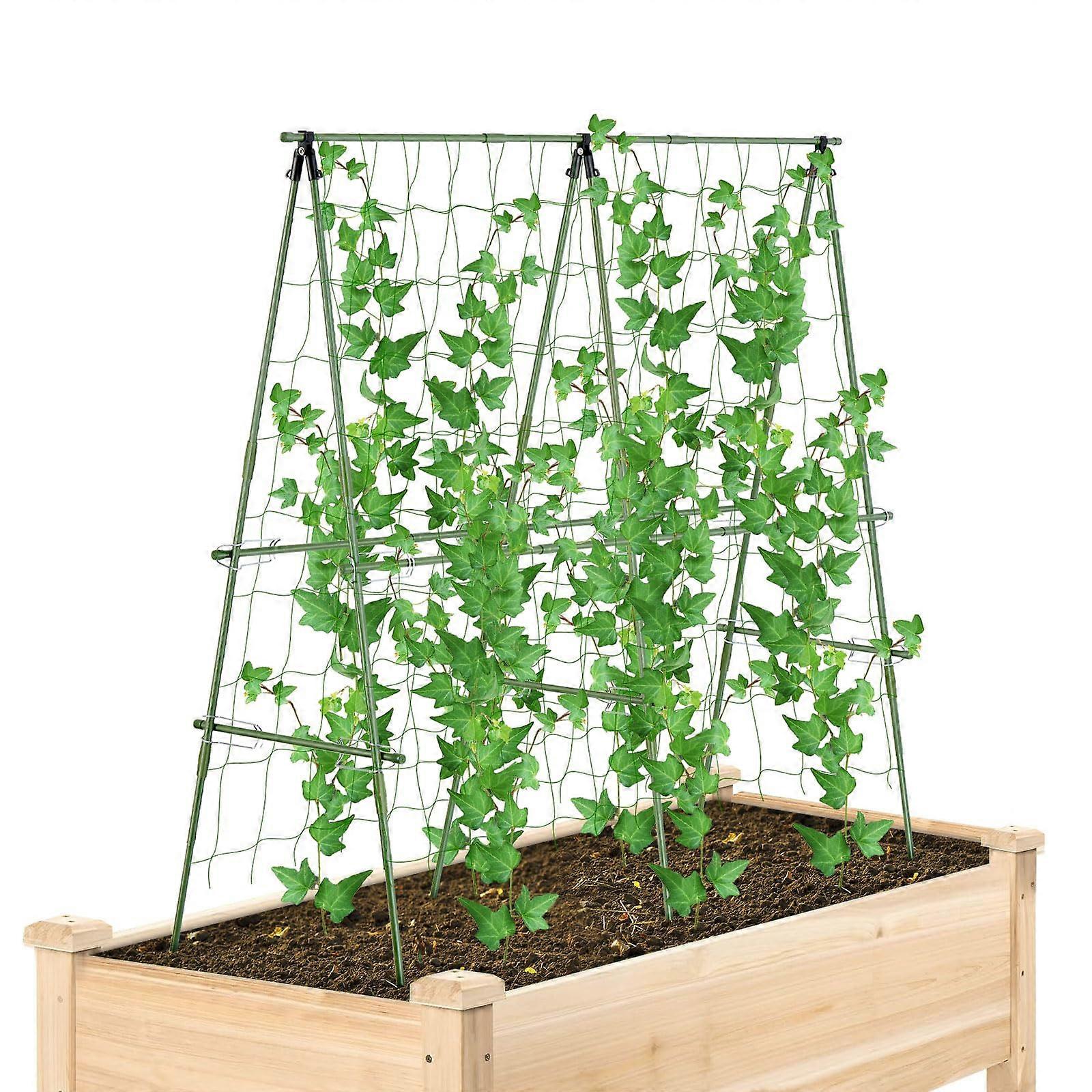 Pack of 1, Garden Trellis for Climbing Plants Outdoor, Cucumber Trellis, A Frame with Netting and Twist Tie, Green