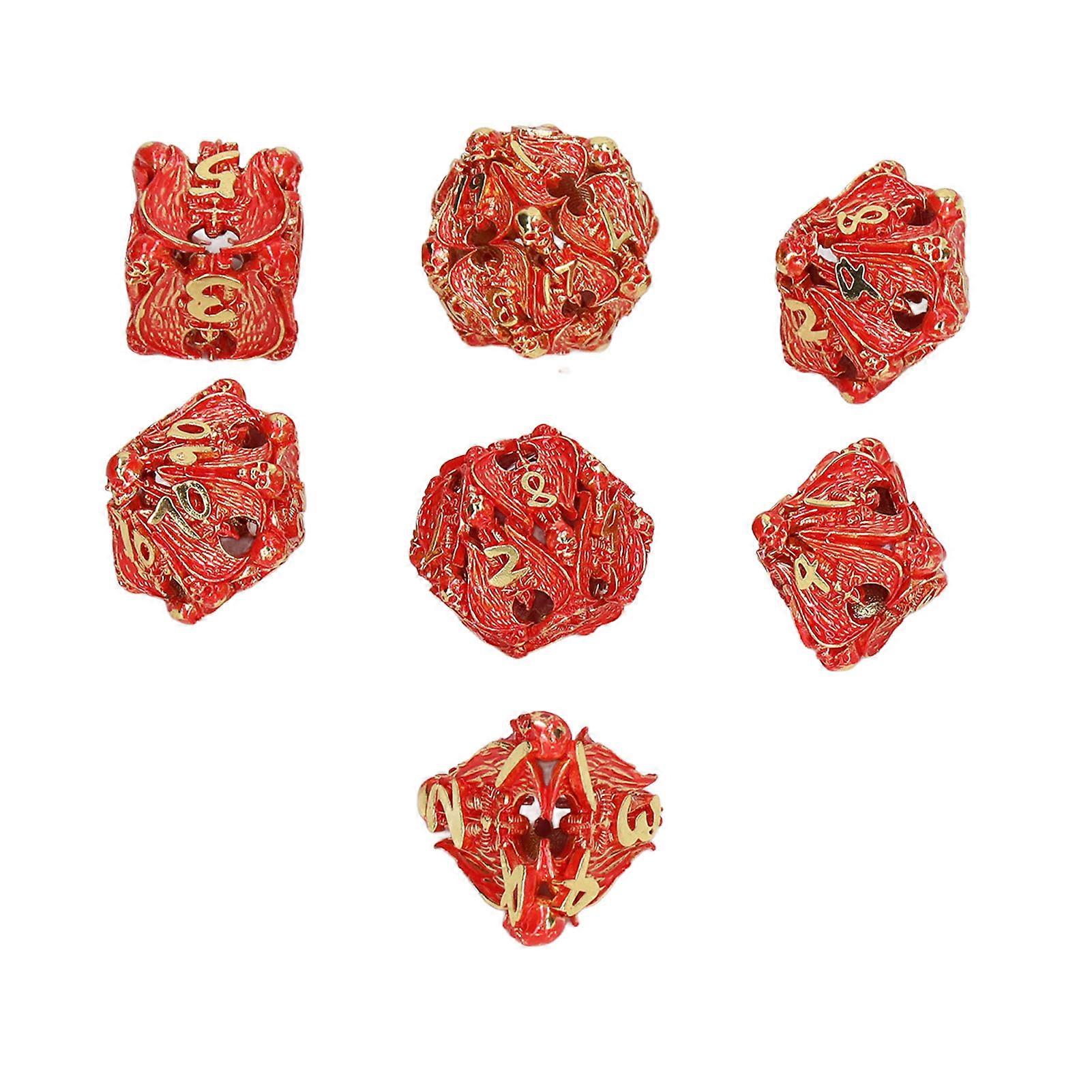 7pcs Hollow Polyhedral Dice Set Holiday Party Skull Pattern Copper Dice Props for Board Card Game