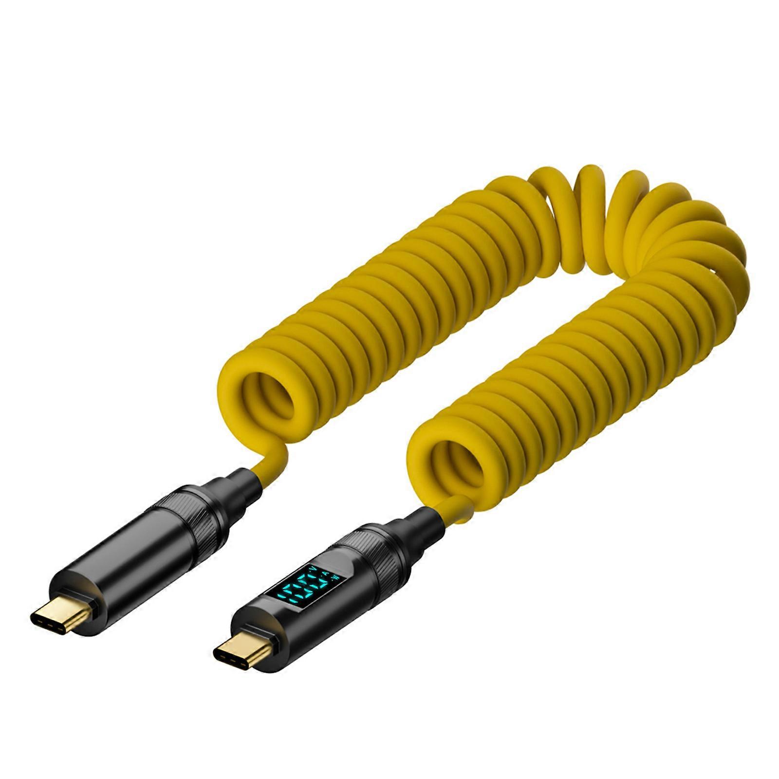 100W USB C to USB C Spring Cable 1.8M with Digital Display for OTG, 8K Video, Headphones, VR, HDD Enclosure