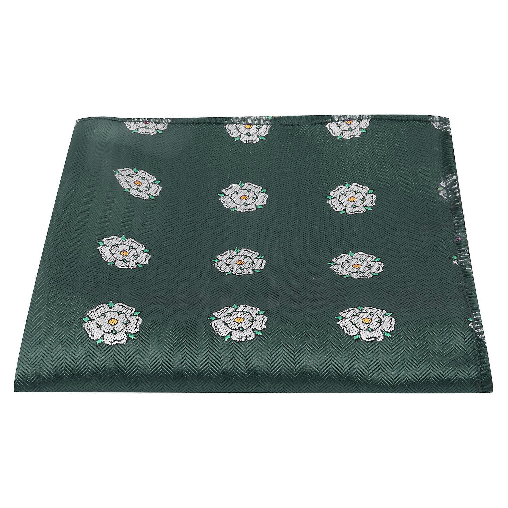 Dark Green Yorkshire Rose Herringbone Pocket Square