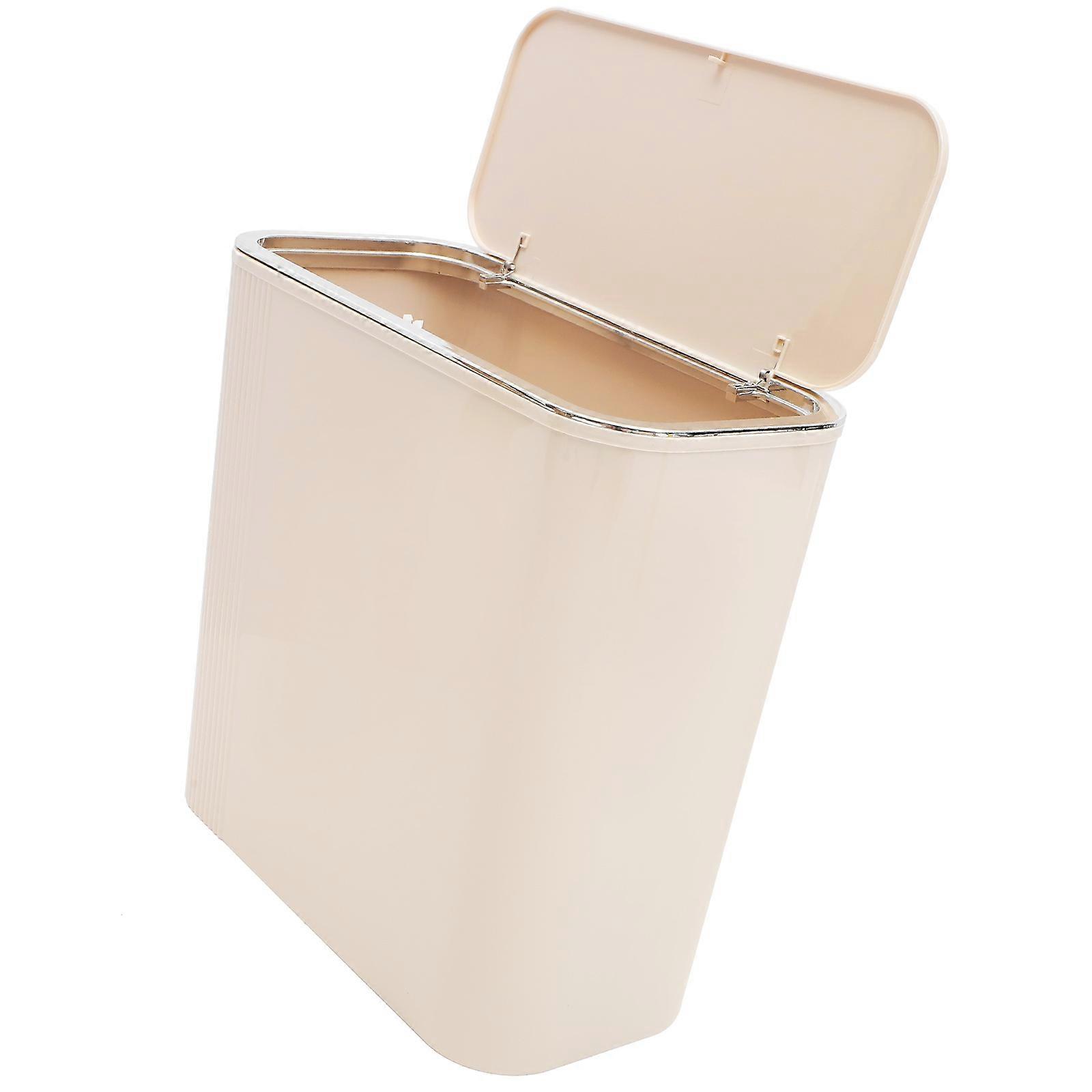 Kitchen Trash Can with Lid Rectangular Garbage Can for Office Workers Beige Space-saving Easy to Clean 1Pack