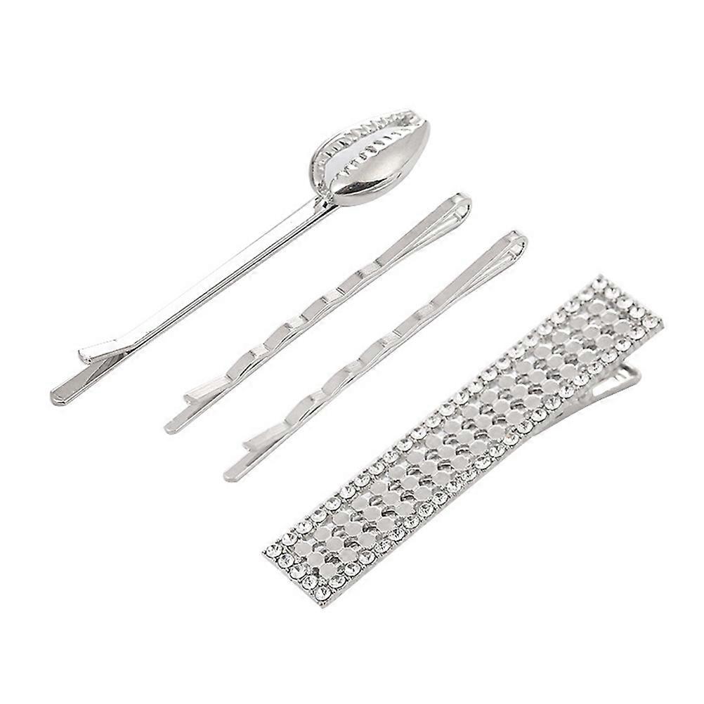 Metalowe spinki do włosów z kryształkami i geometrycznym wzorem, srebrne, 4 szt., do stylizacji i dekoracji