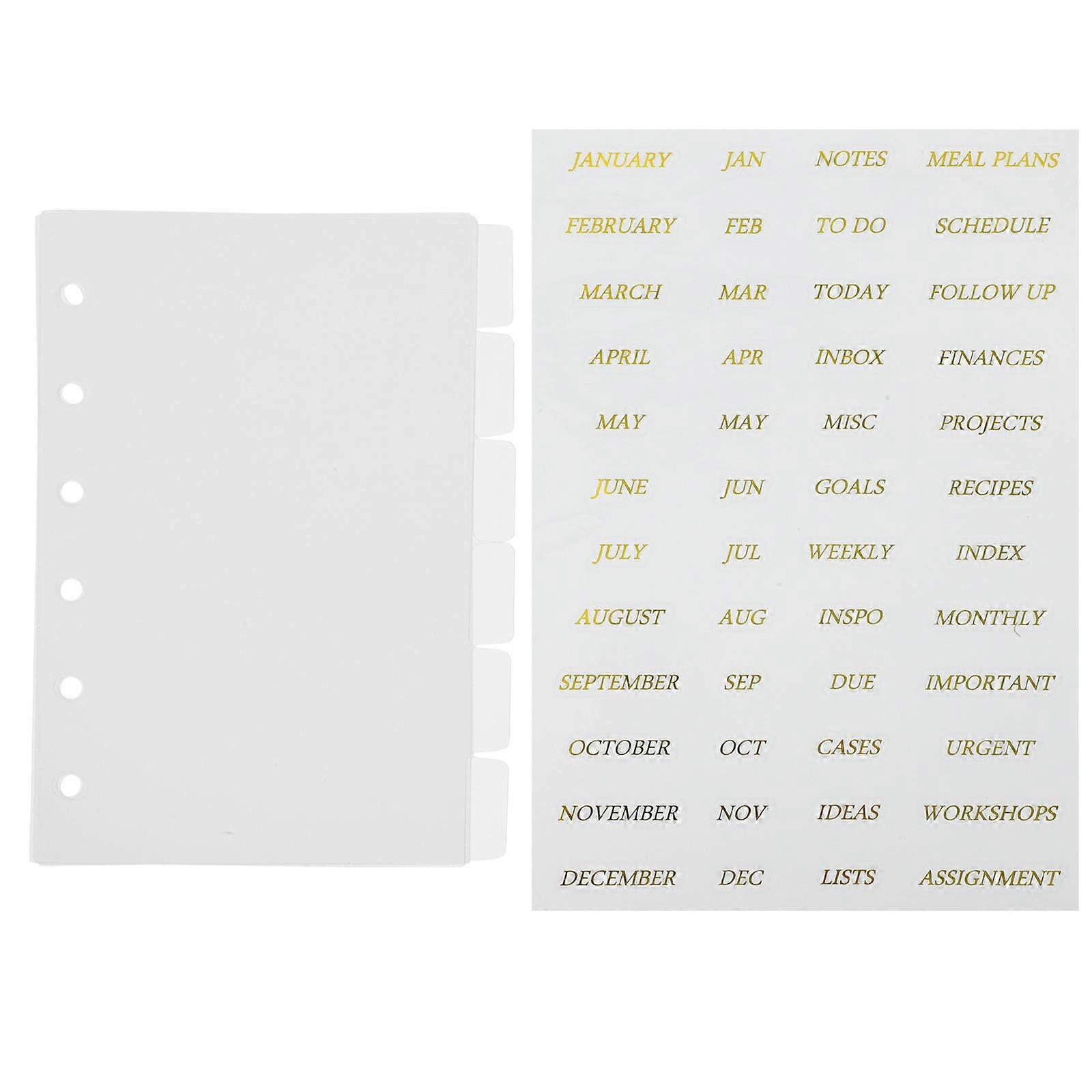 Transparent Frosted PP Binder Dividers with Gold Foil Stickers for Scrapbook, DIY, Notebooks, and Document Organization