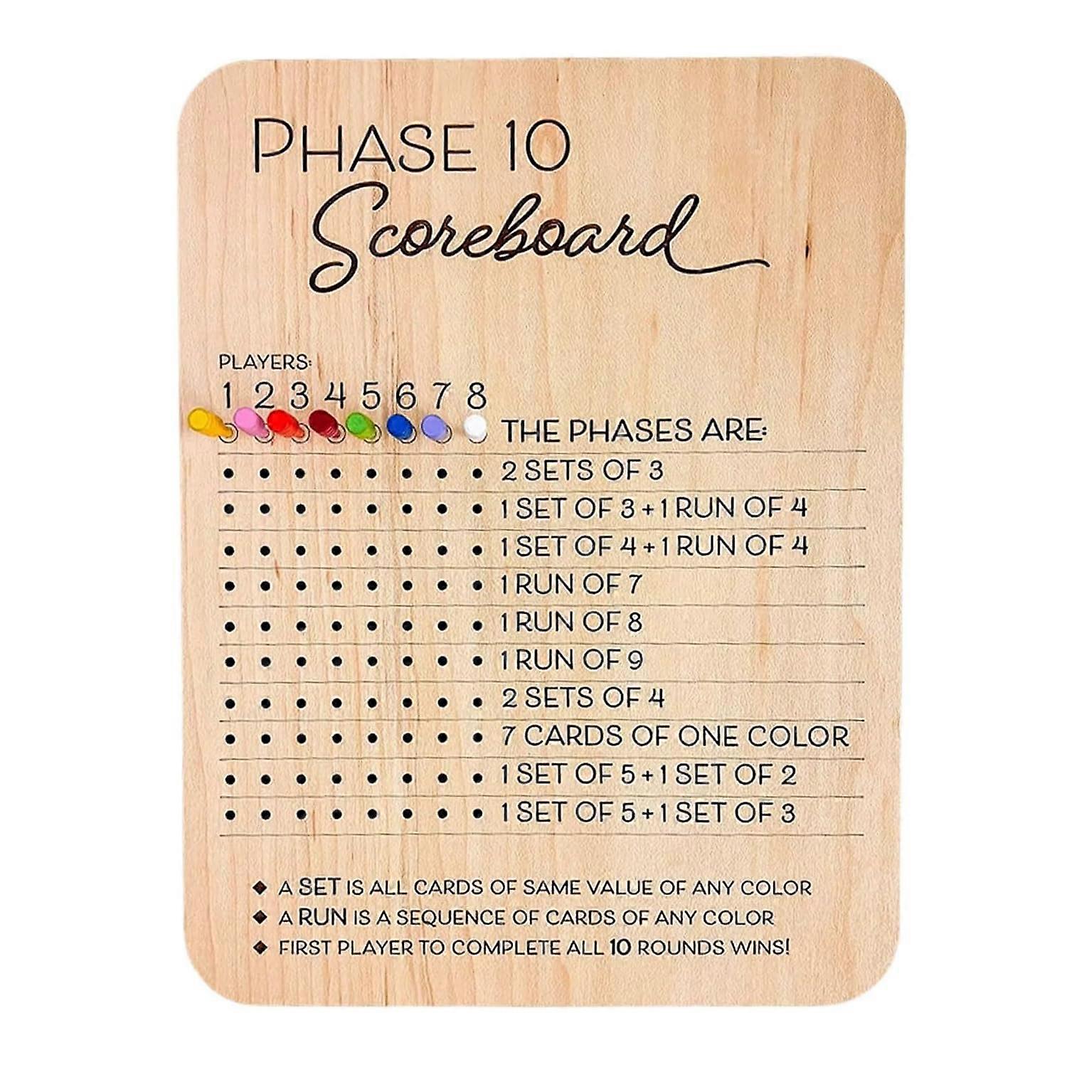 Phase 10 Score Board, Wooden Scorecard and Round Tracker