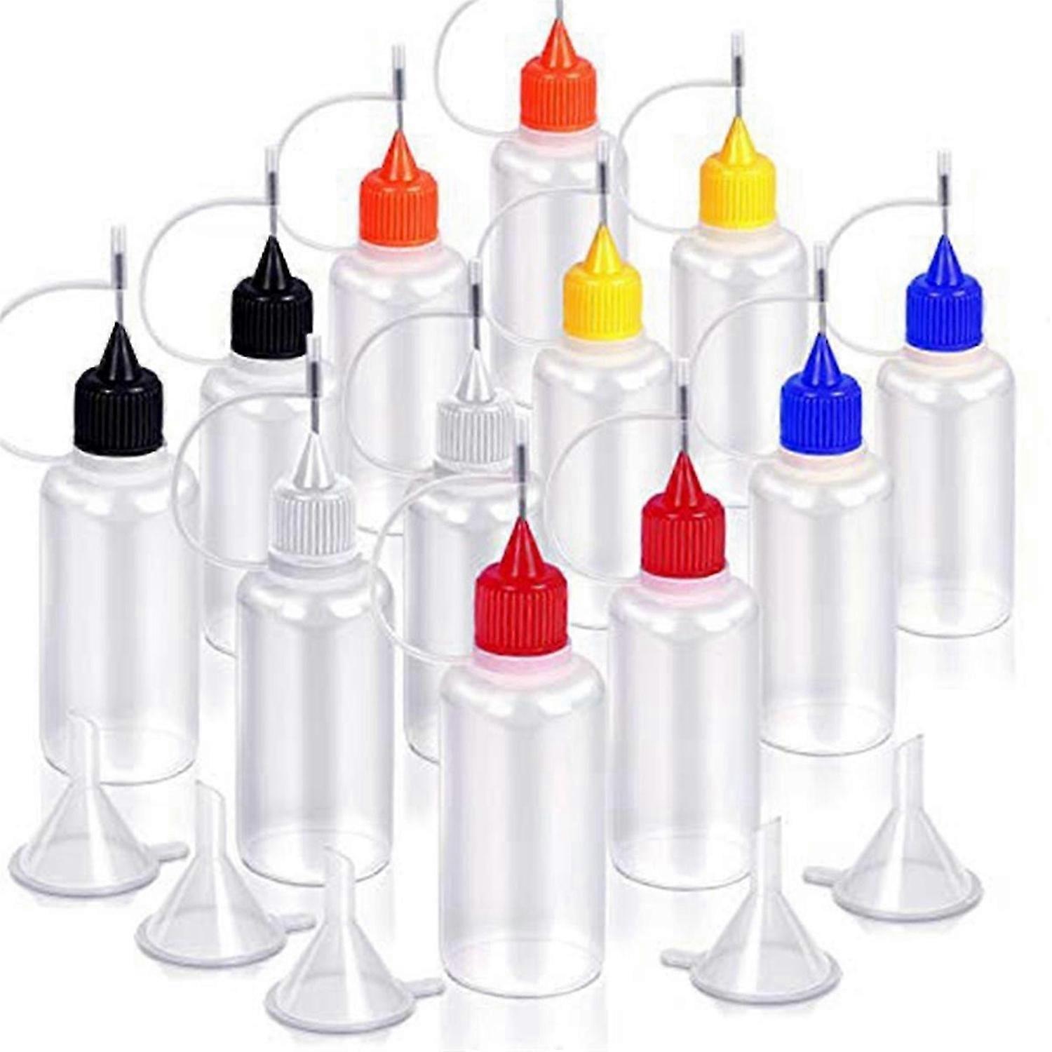12PCS Precision Tip Applicator Bottles, 6 Colors 30ml Needle Tip Squeeze Glue Bottles with 5 Mini Fu
