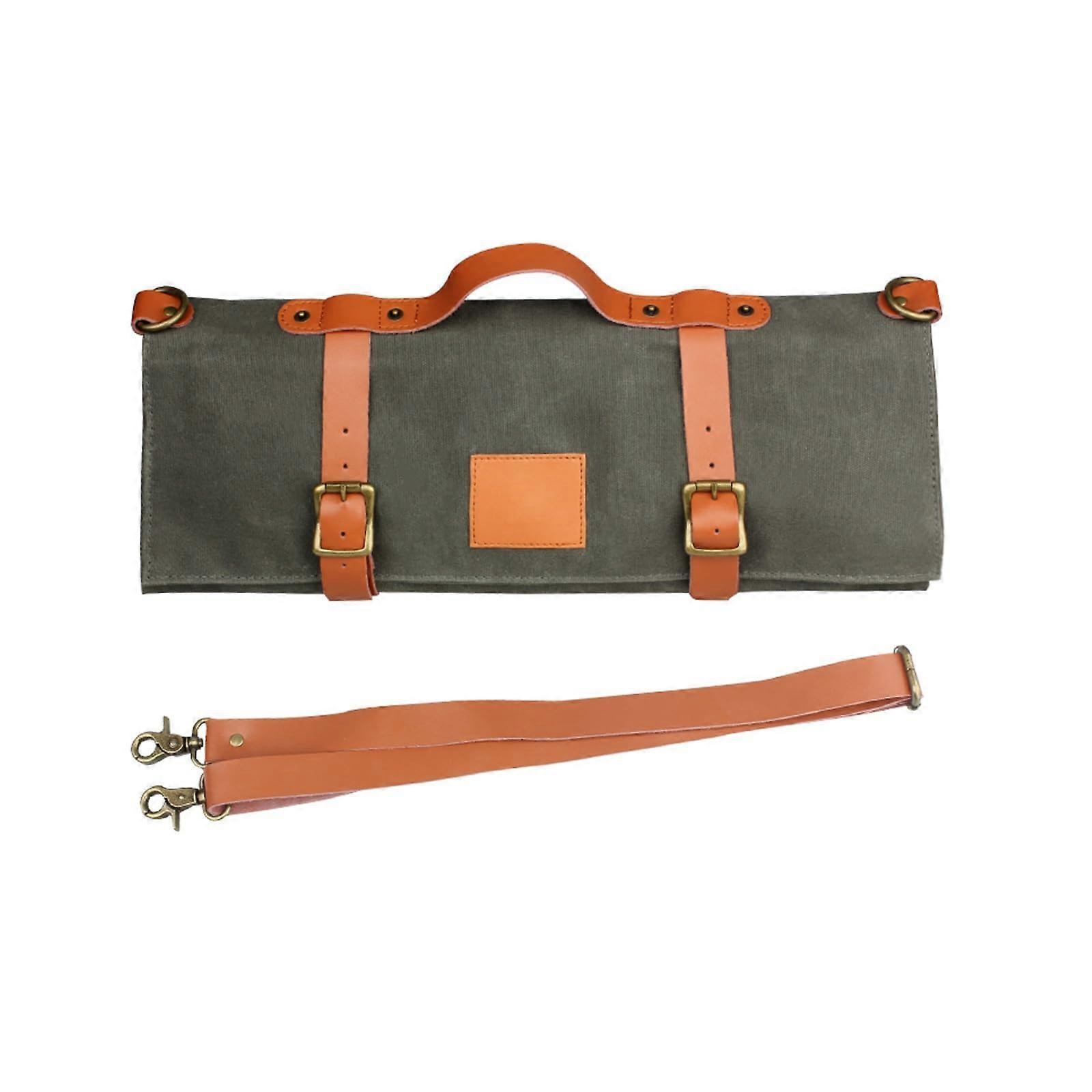Waxed Canvas Knife Roll Chef Knife Roll Bag 10 Knife Compartments Professional Chef Knife Case Travel Tool Roll