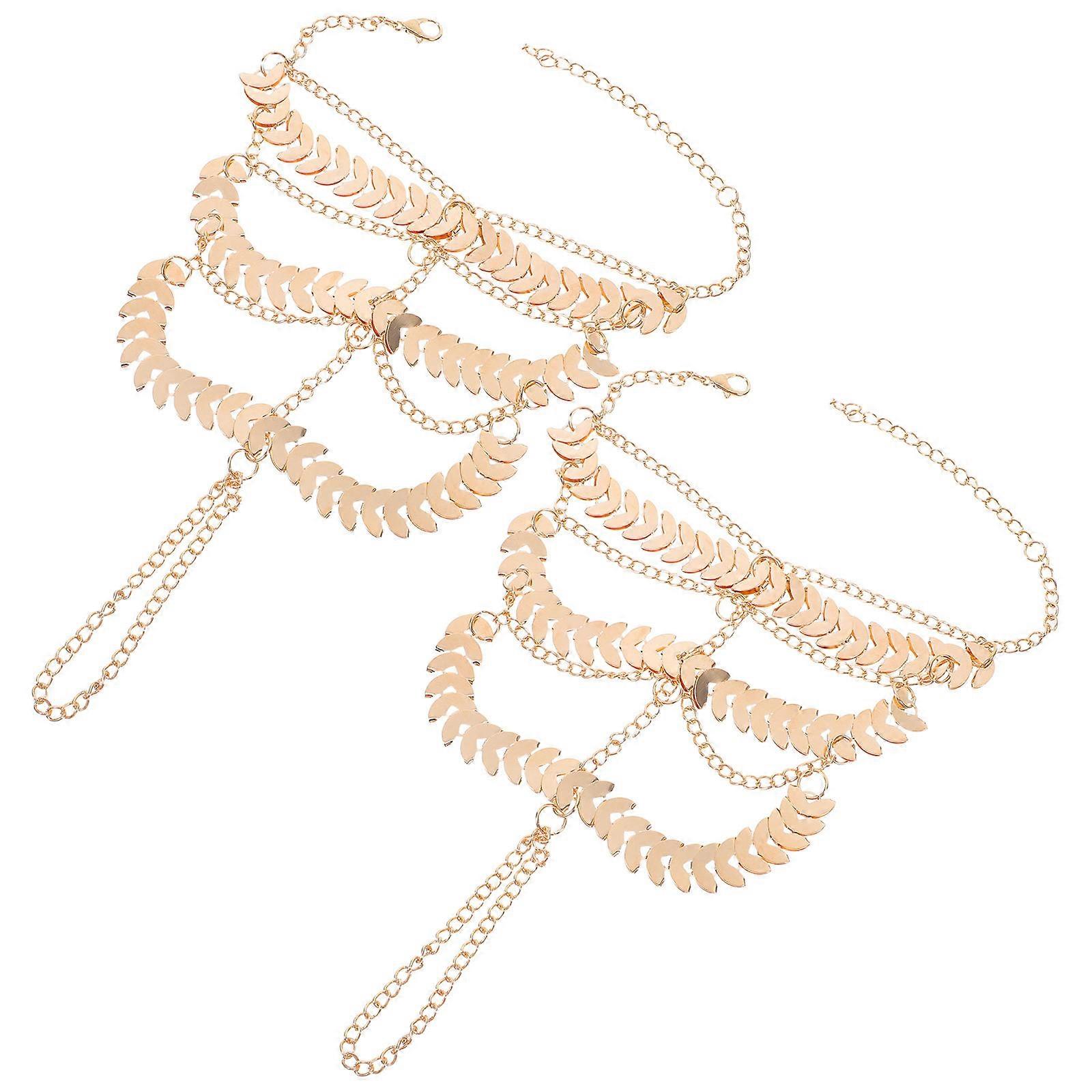 Anklet Chain Boho Sequin Anklets Tassel Decoration Dates Golden 1Pair