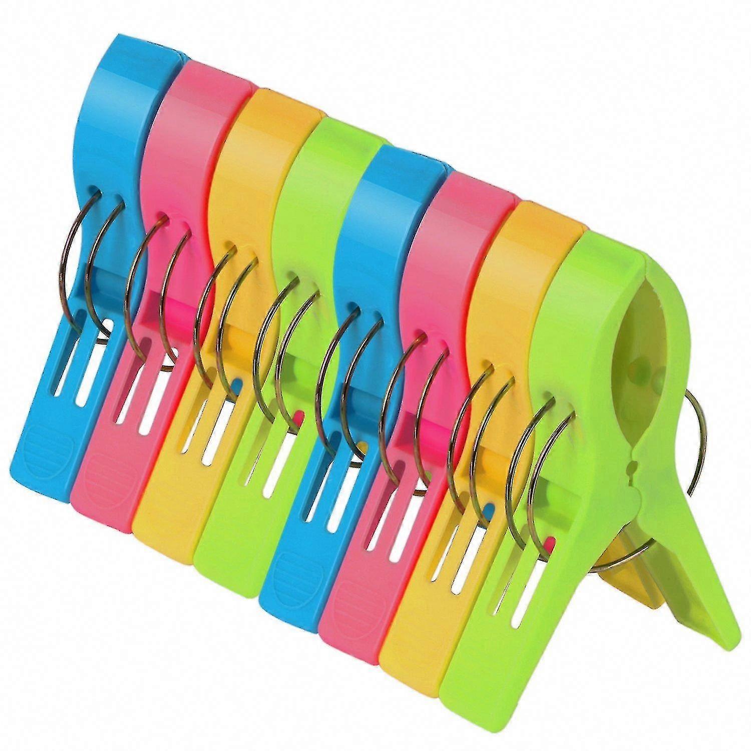 8 קליפסים גדולים למגבות חוף מפלסטיק בצבע בהיר למיטת שיזוף - יסודות החג - חבילה של 8 - אחיזת מחזיק מגבות לכיסא נוח