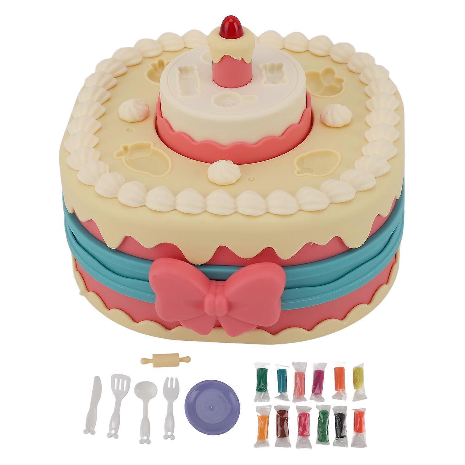 Pink Play Dough Kit for Kids with Pretend Tableware & Interactive Candles