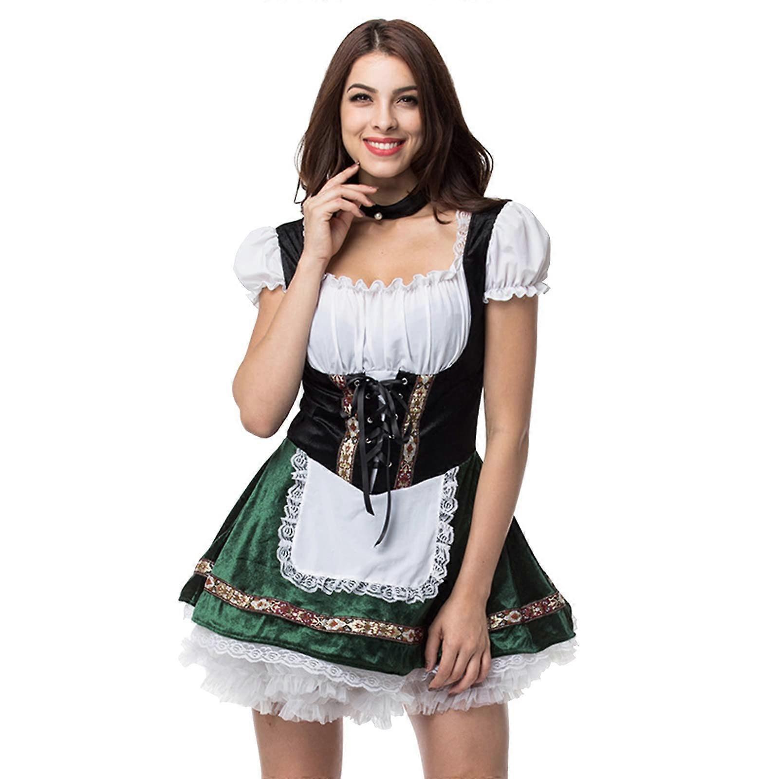 Midi Dirndl Women's Costume Dress, Oktoberfest Outfit, 3XL Green
