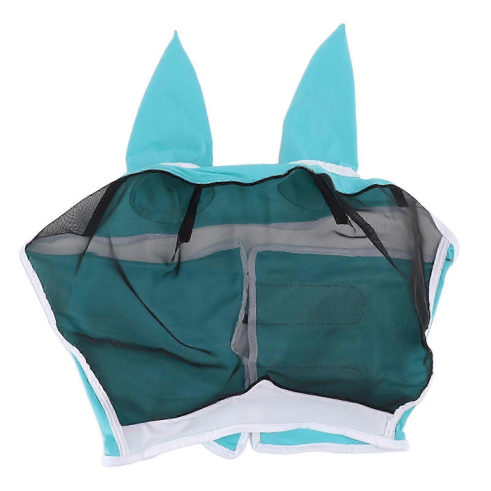 All Round Mesh Breathable Fly Mask for Horses with Ears - Elastic UV Protection, Blue, S (42x35cm)