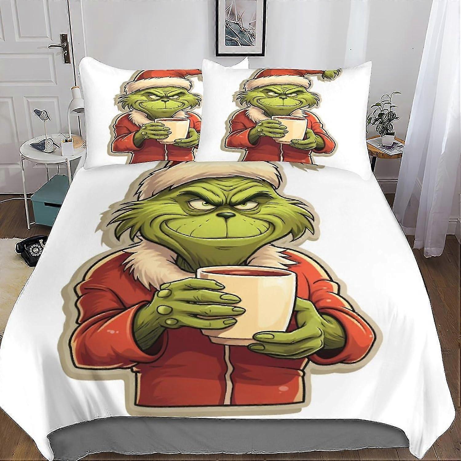 Conjunto de capa de edredom de monstro de cabelo verde, conjunto de capa de edredom de Natal 3D com fronhas, microfibra macia para todas as idades 3 peças