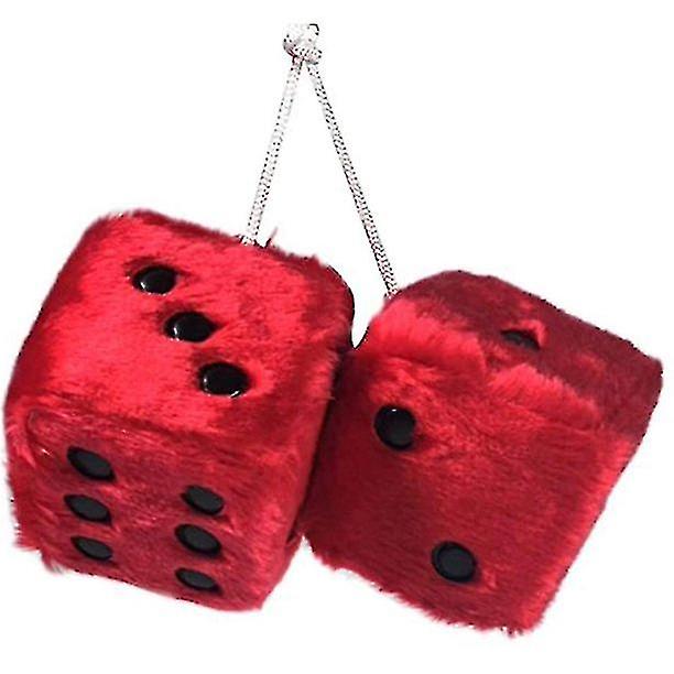 1 Pair Of Retro Square Mirror Hanging Couple Fuzzy Plush Dice With Dots For Car Interior Ornament Decoration