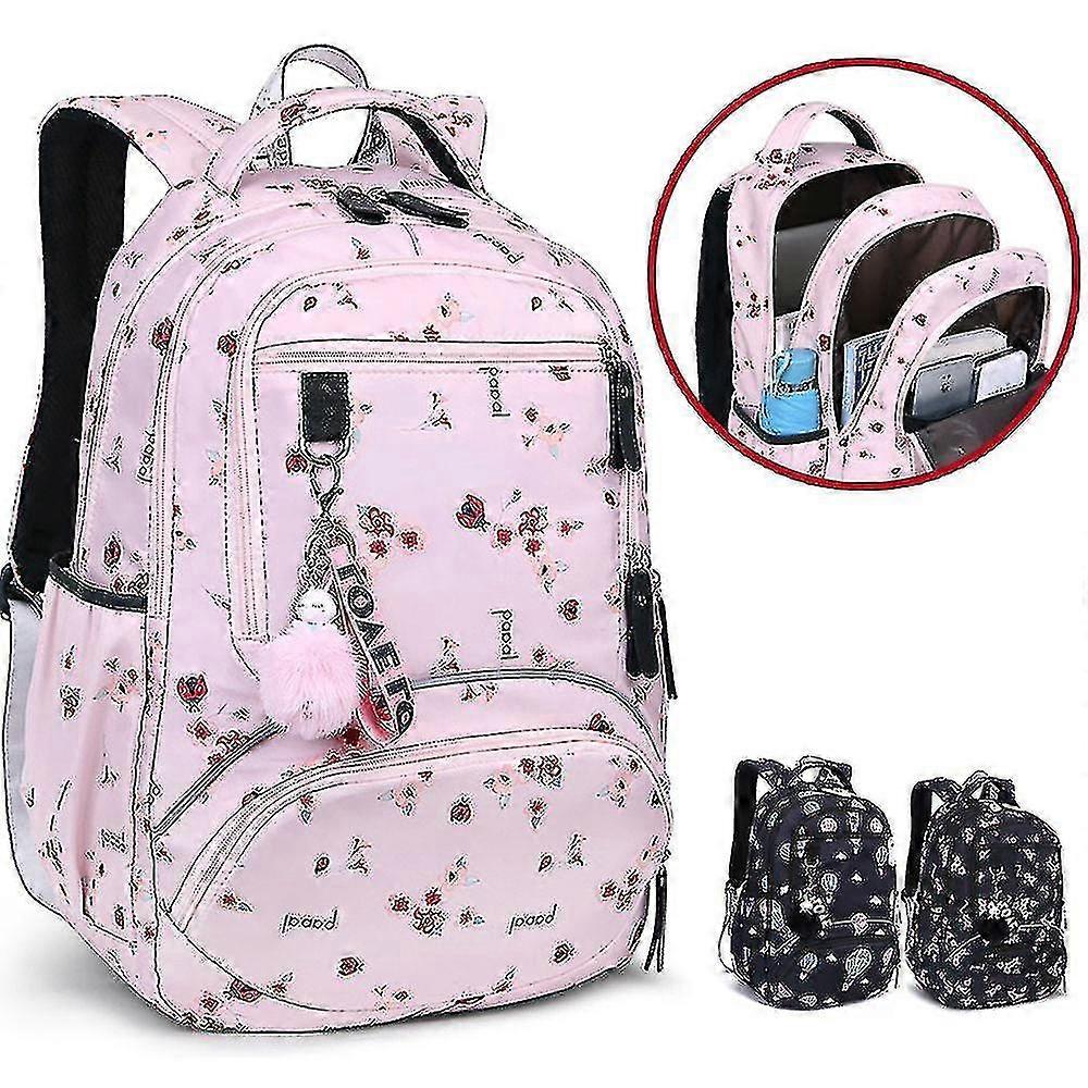 Waterproof School Backpack With Print（pink）