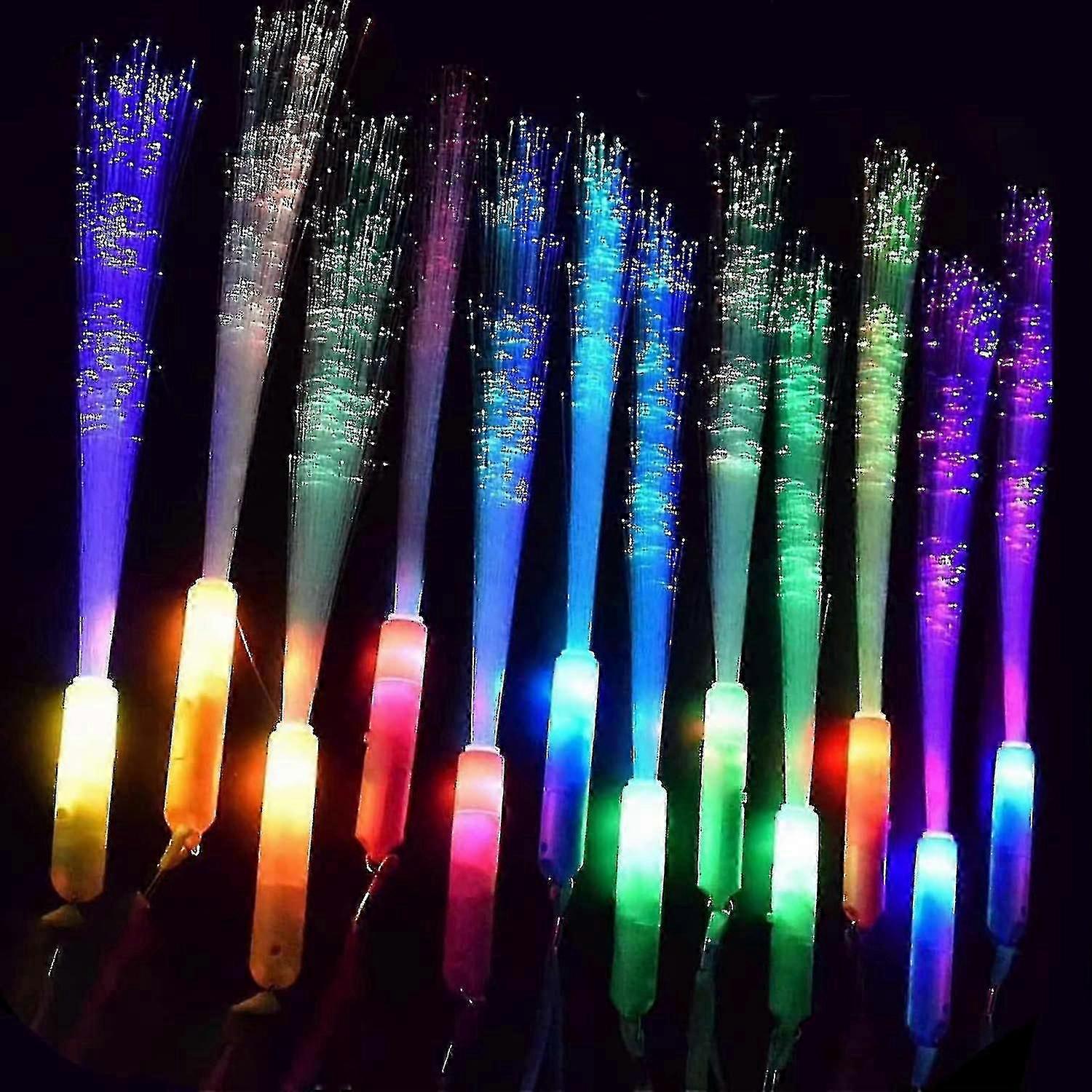 Glow Fiber Optic LED Light Up Wands - 24 Pack Colorful Flashing Sticks Battery Operated