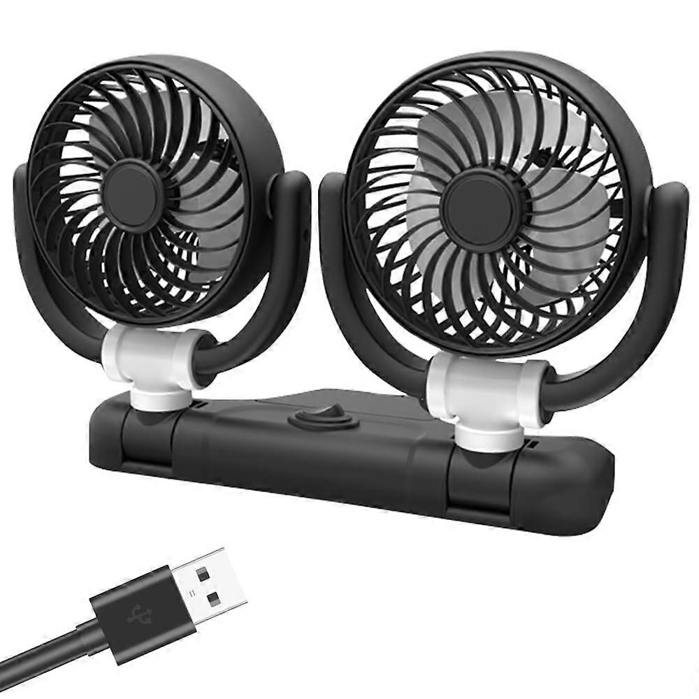 Car Fan 5V Double Headed Cooling Fan for Trucks, Vans, SUVs, RVs, 360° Rotation, Dual Speed USB Air Fan