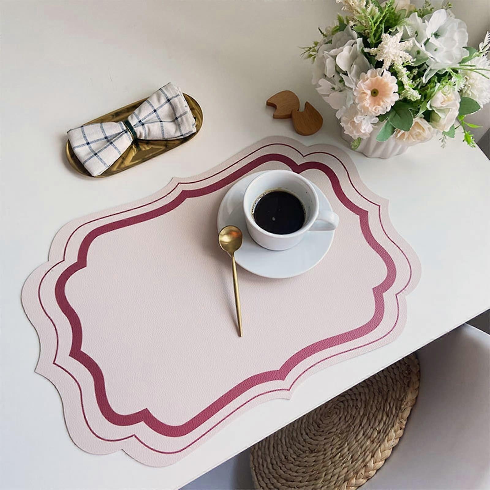 Boho Place Mats Set Of 2, PU Leather, Washable, Irregular Heat-Resistant, Red, 30 x 45 cm, Dining Table Use At Home