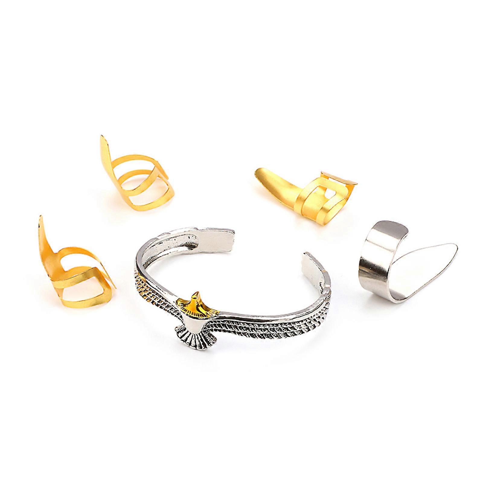 5 delar armbandssatser för fingerplektrum i metall för gitarr, gyllene färg justerbara tumplektrum i metall för gitarr, bas flerfärgad