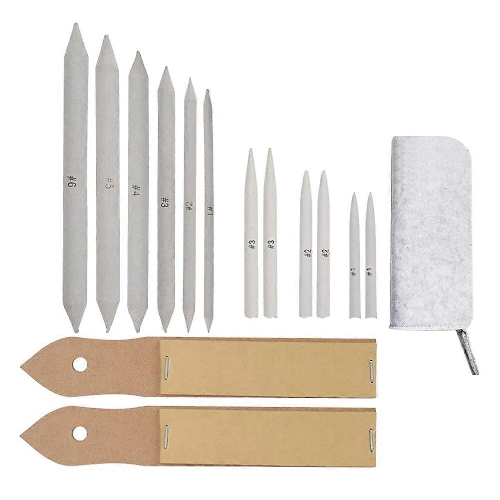 15pcs Stumps and Tortillions Set Sandpaper Pencil Sharpener Pointer Art Blenders Sketch Drawing Tools Light Grey Bag